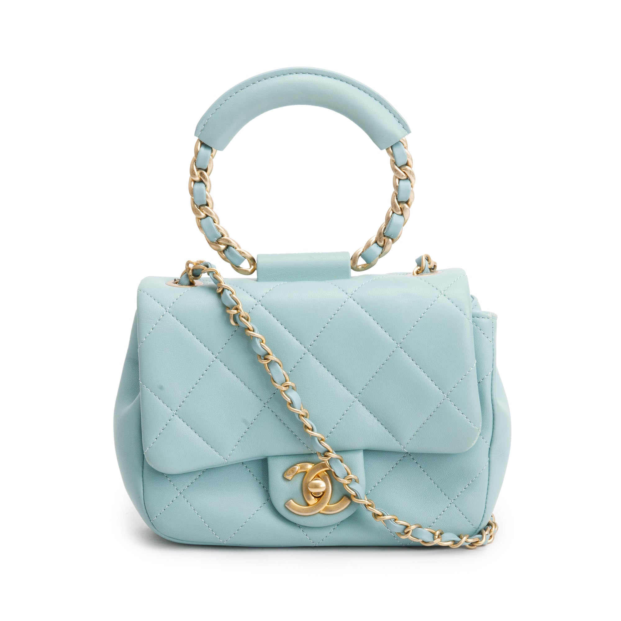 Chanel 2019 Teal Quilted Lambskin Leather Small In The Loop Flap Bag