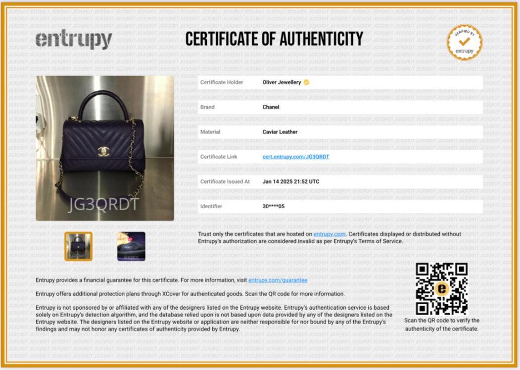 Chanel 202 Purple Chevron Quilted Caviar Leather Coco Top Handle Flap Bag w/ Strap, Box & Authenticity Card