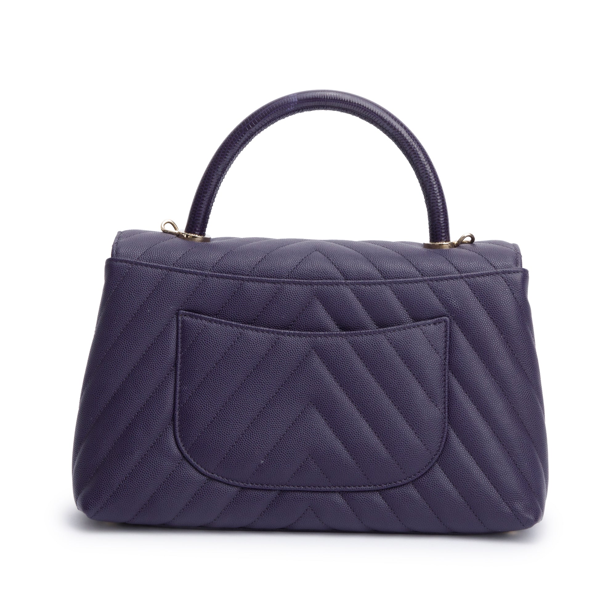 Chanel 202 Purple Chevron Quilted Caviar Leather Coco Top Handle Flap Bag w/ Strap, Box & Authenticity Card