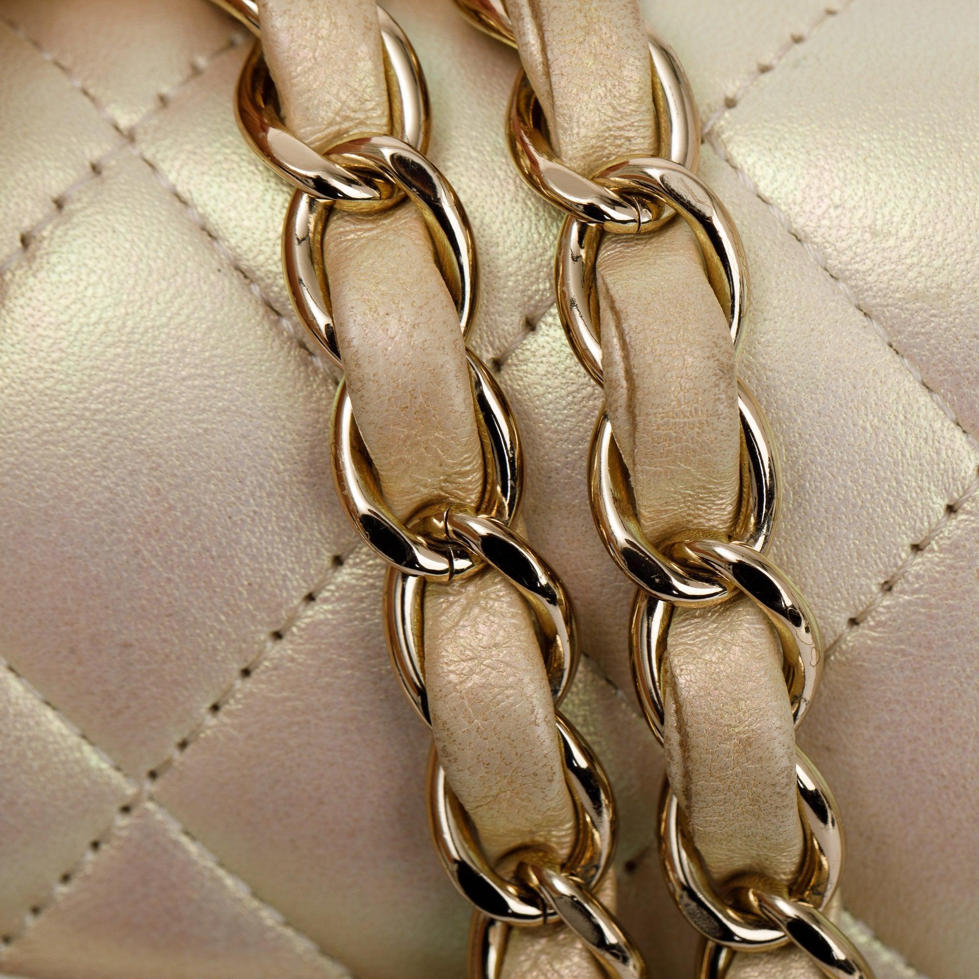 Chanel 2020 Beige Iridescent Calfskin Leather Classic Medium Double Flap Bag