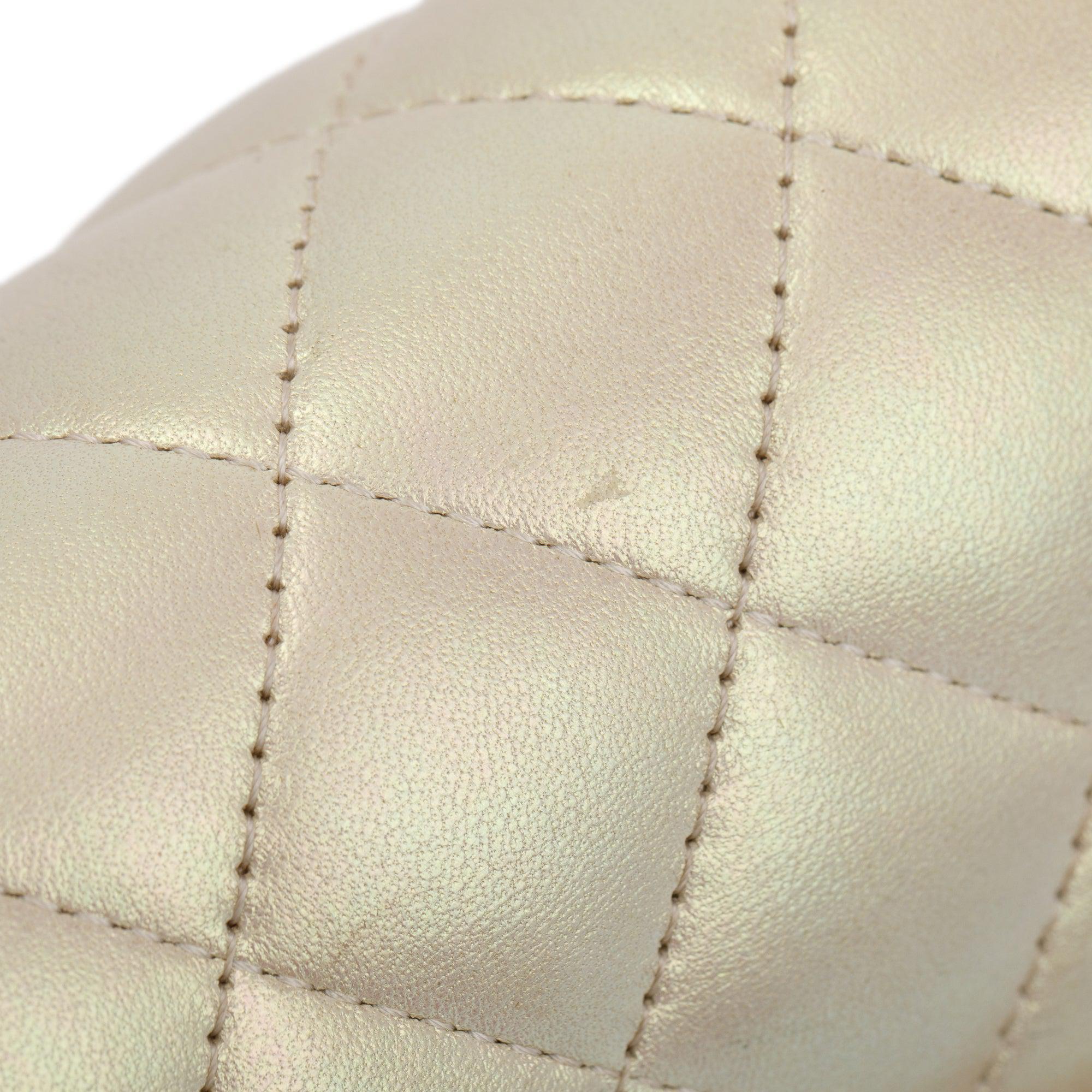 Chanel 2020 Beige Iridescent Calfskin Leather Classic Medium Double Flap Bag