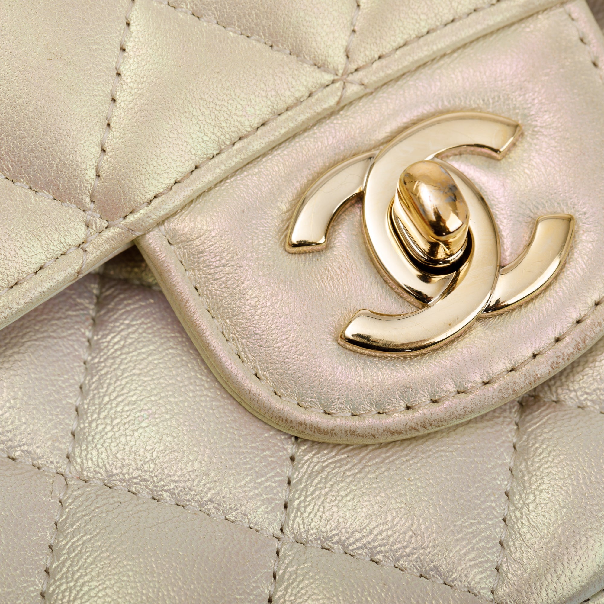 Chanel 2020 Beige Iridescent Calfskin Leather Classic Medium Double Flap Bag