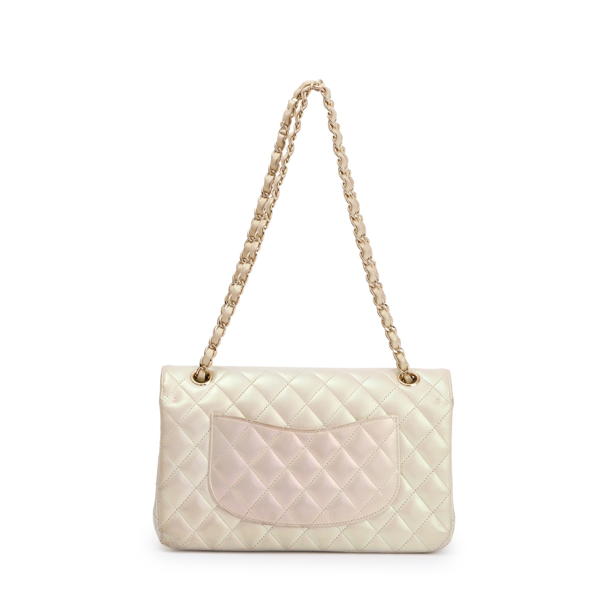 Chanel 2020 Beige Iridescent Calfskin Leather Classic Medium Double Flap Bag