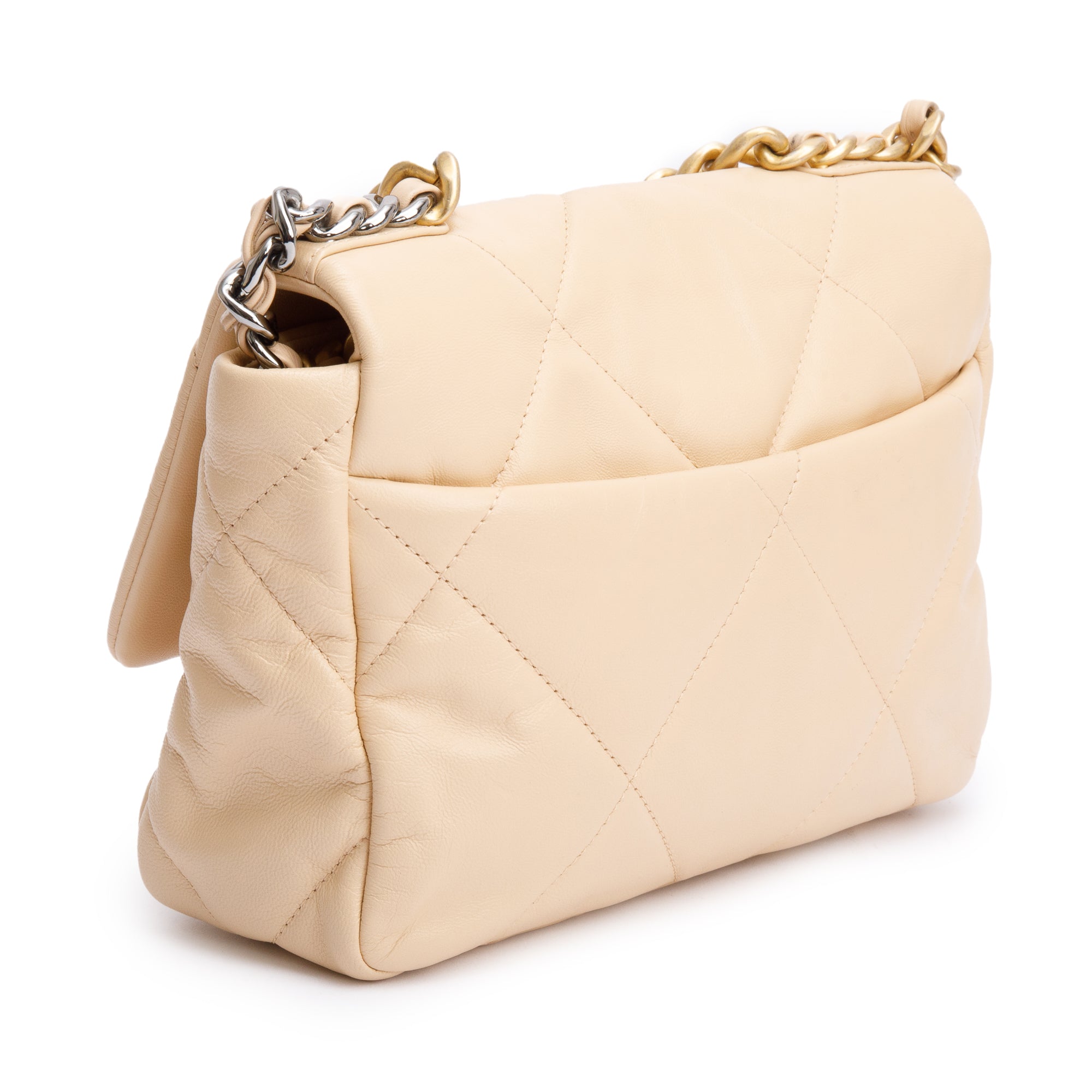 Chanel 2020 Beige Lambskin Leather Medium 19 Flap Bag w/ Authenticity Card