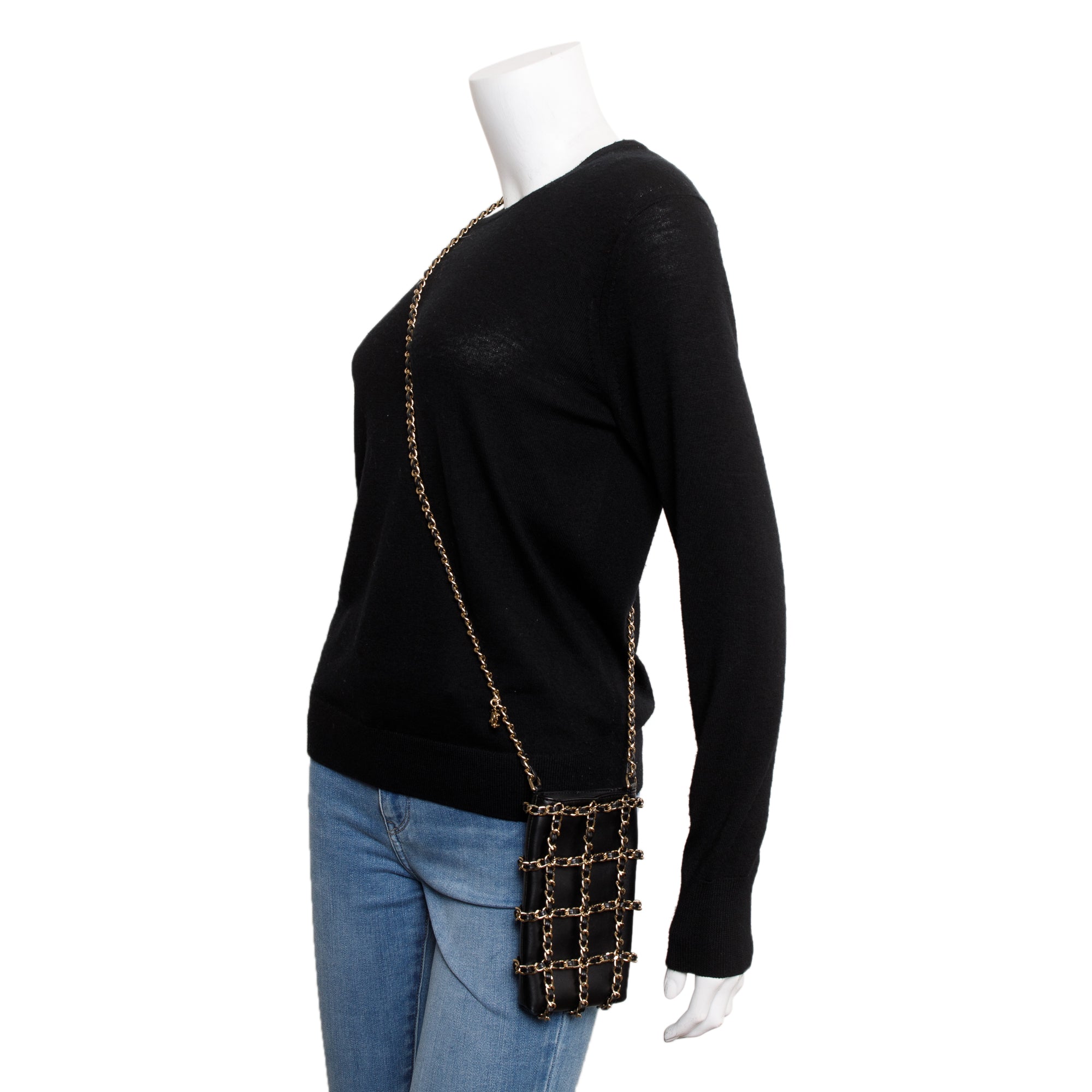 Chanel 2020 Black Calfskin Leather Tech Me Out Clutch With Chain w/ Authenticity Card