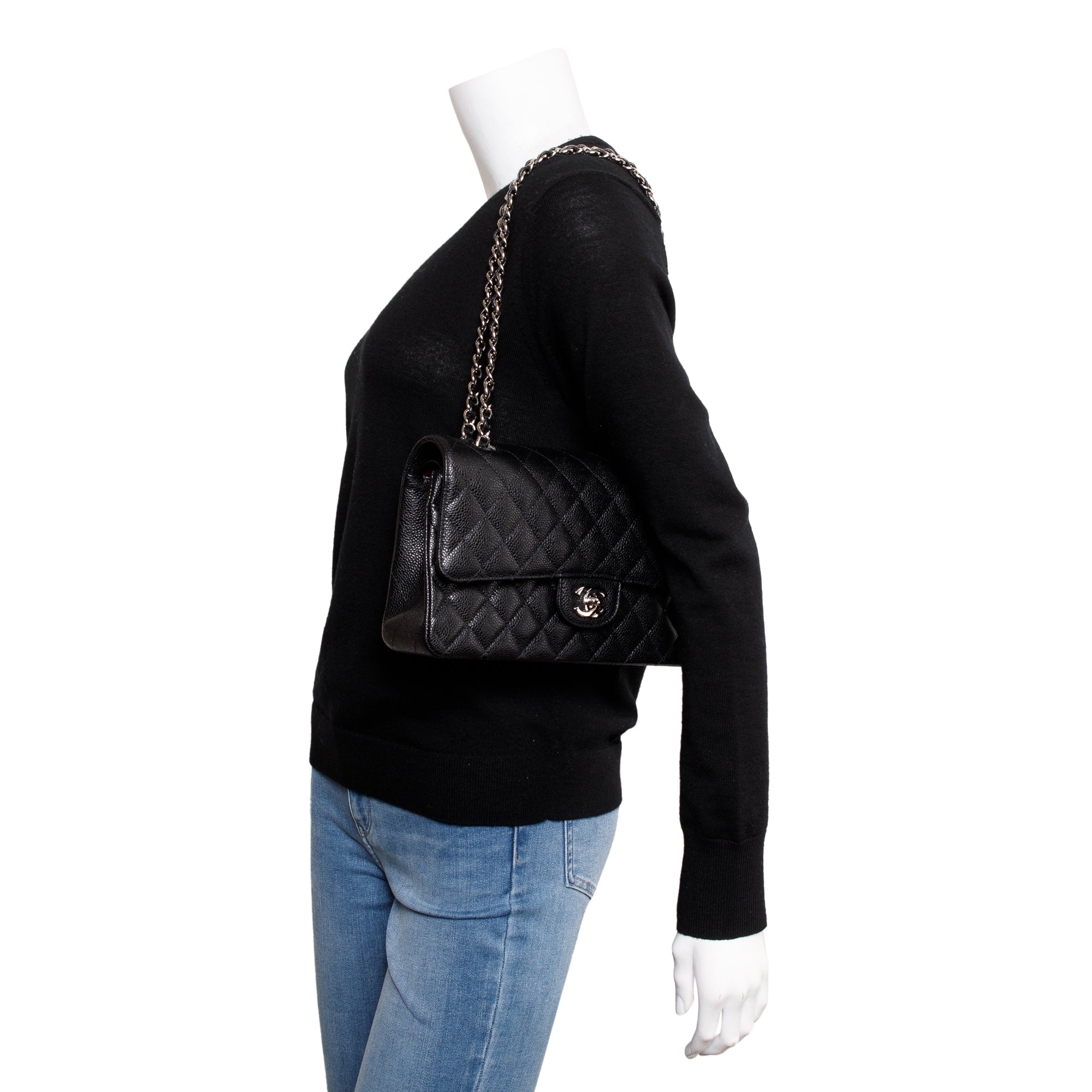 Chanel 2020 Black Caviar Leather Classic Medium Double Flap Bag w/ Box, Receipt & Authenticity Card