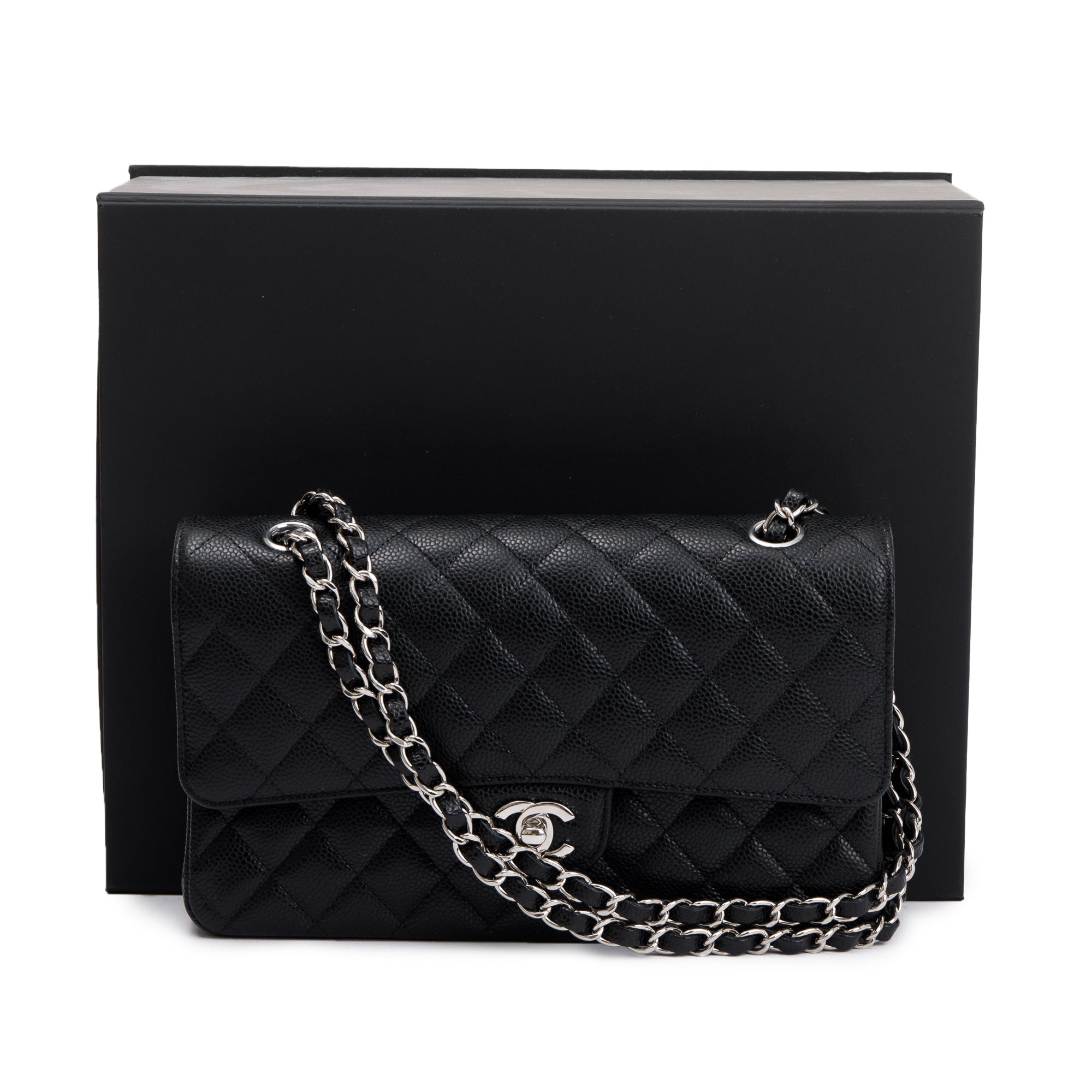 Chanel 2020 Black Caviar Leather Classic Medium Double Flap Bag w/ Box, Receipt & Authenticity Card