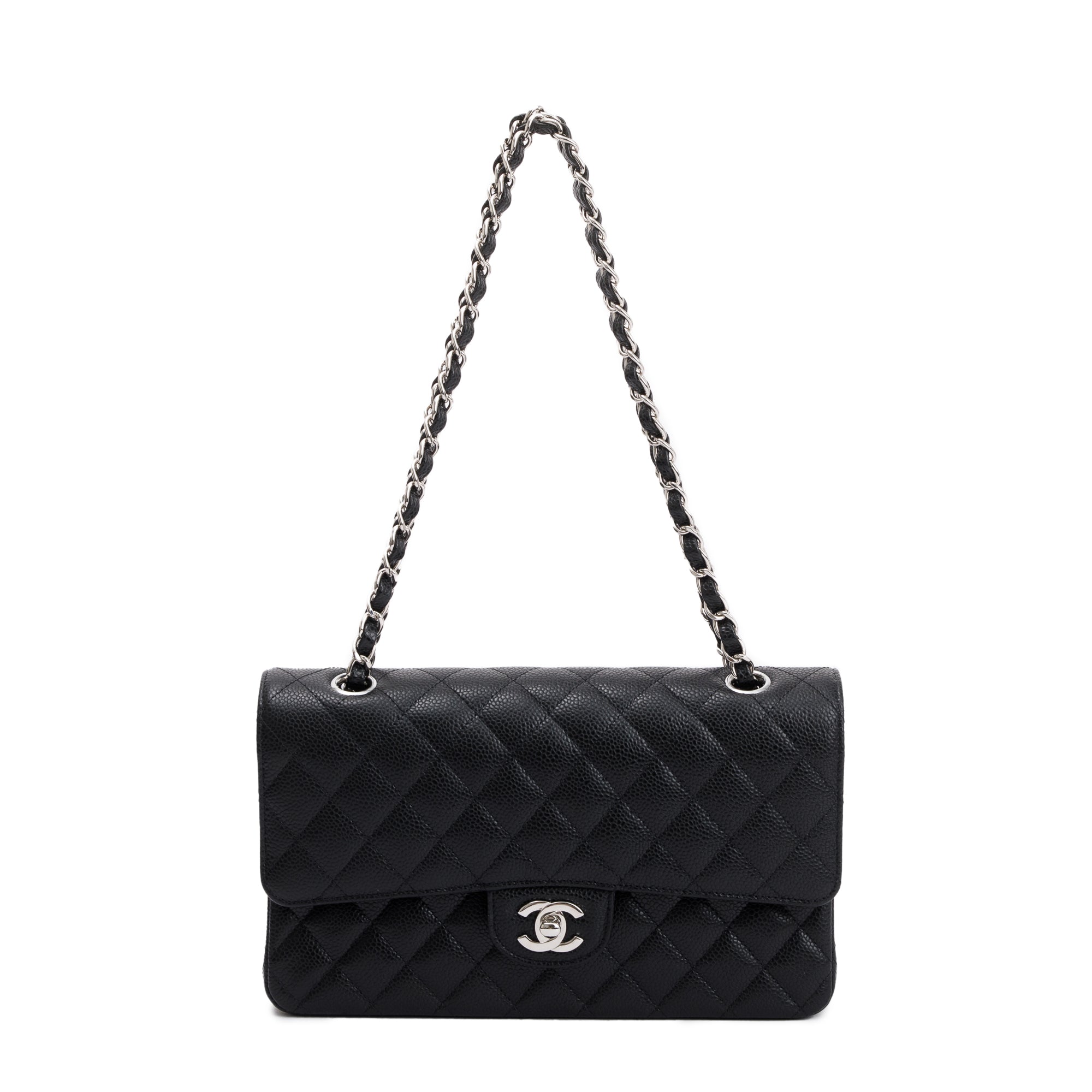 Chanel 2020 Black Caviar Leather Classic Medium Double Flap Bag w/ Box, Receipt & Authenticity Card