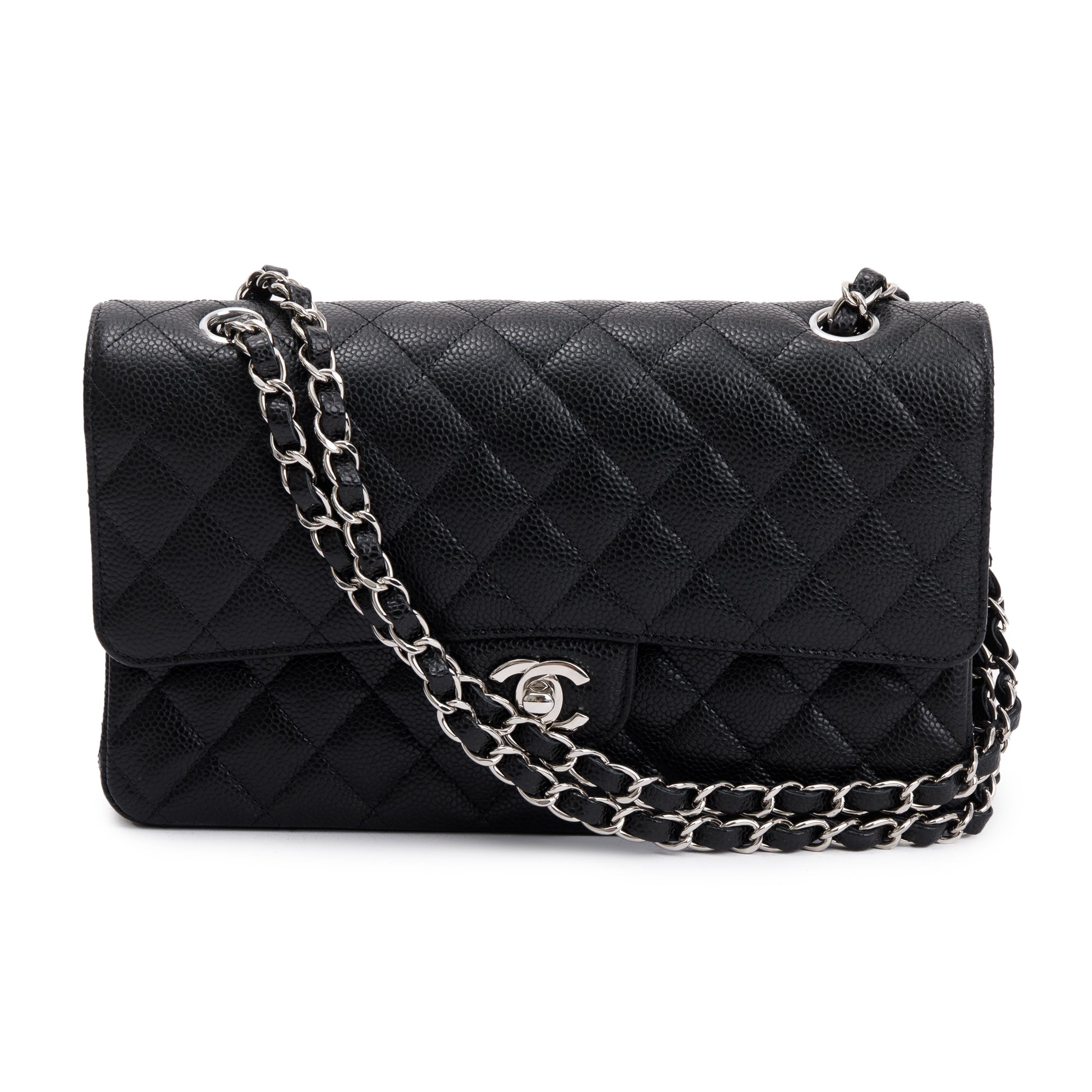 Chanel 2020 Black Caviar Leather Classic Medium Double Flap Bag w/ Box, Receipt & Authenticity Card