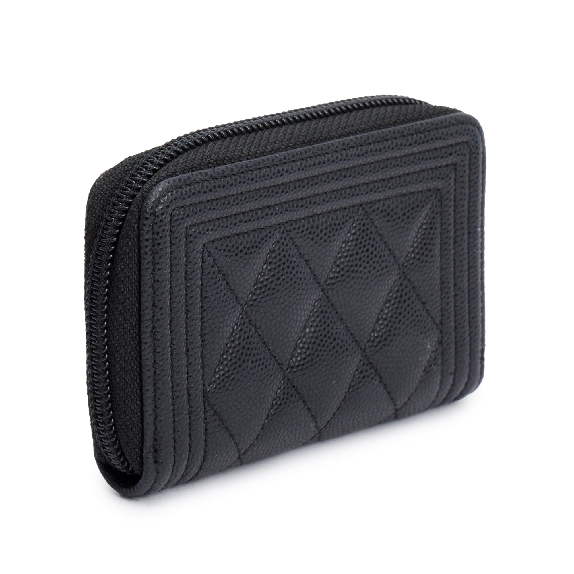 Chanel 2020 Black Caviar Leather Zip Around Boy Coin Purse w/ Box, Receipt & Authenticity Card