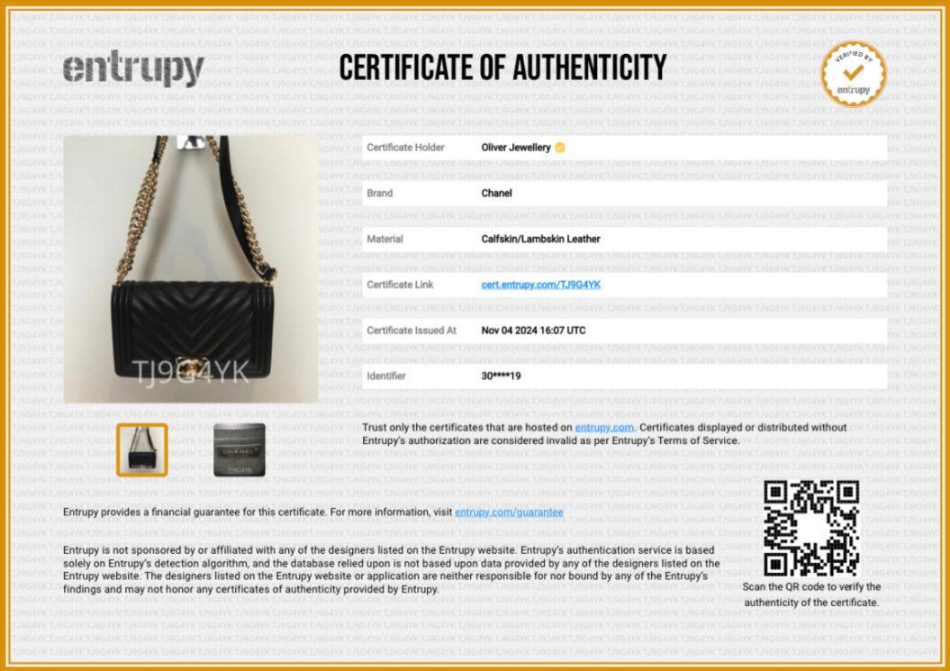 Chanel 2020 Black Chevron Quilted Lambskin Leather Medium Boy Bag w/ Box, Receipt & Authenticity Card