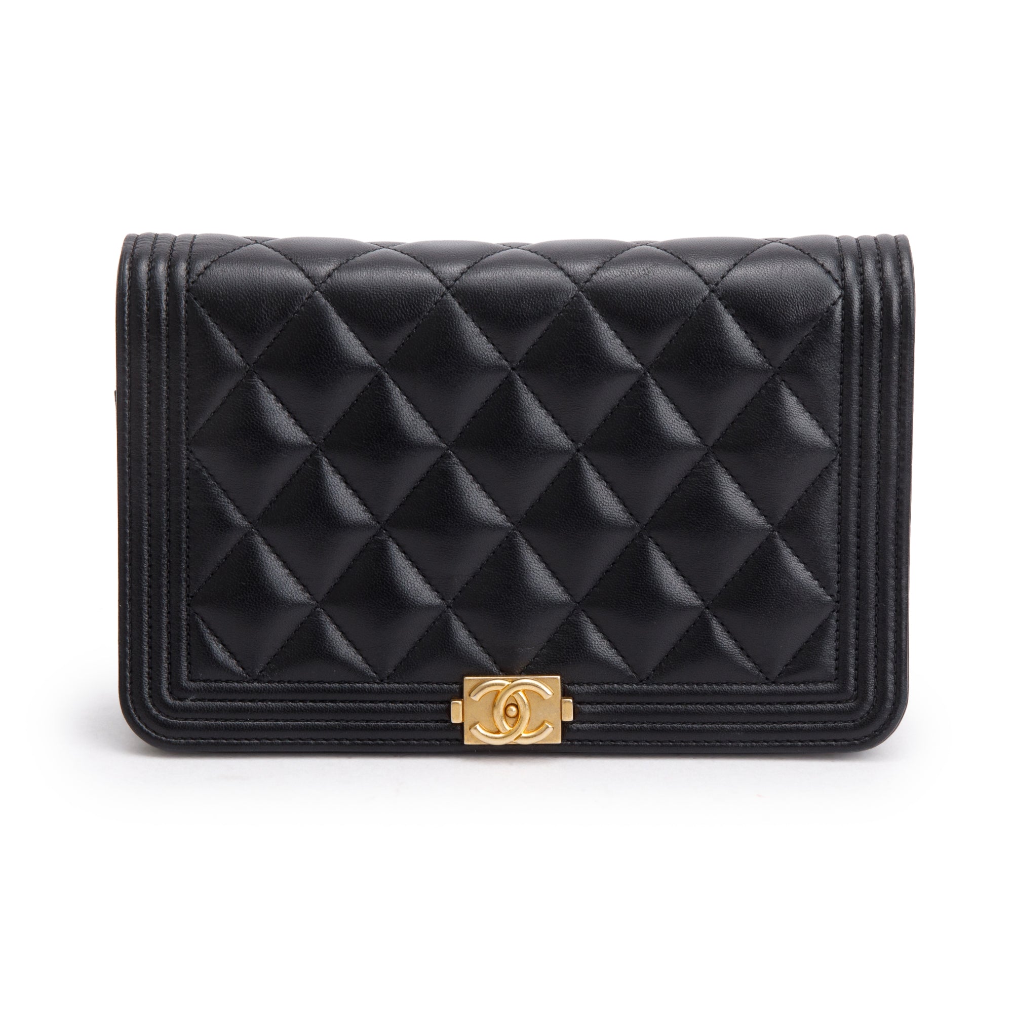 Chanel 2020 Black Lambskin Leather Boy Wallet on Chain