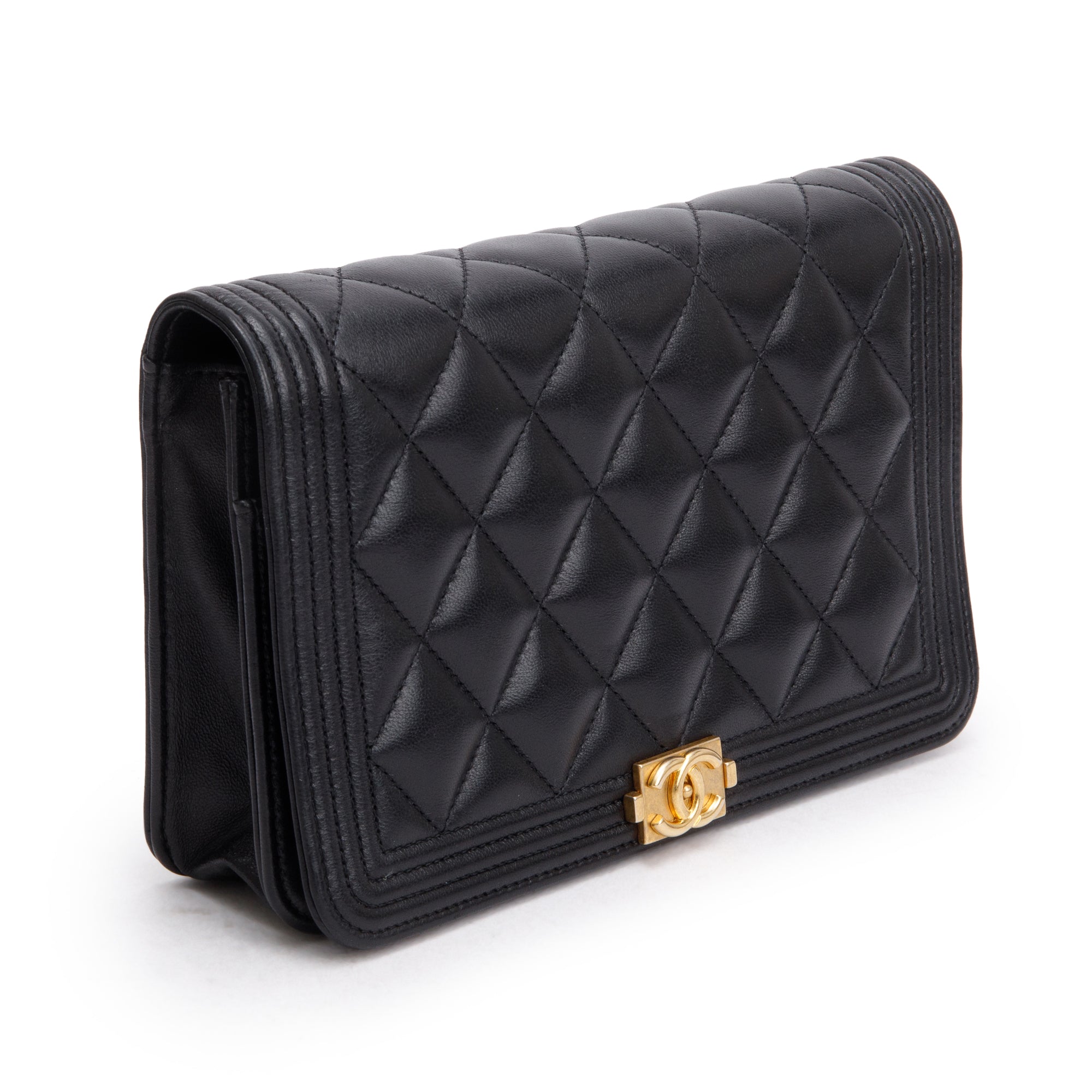 Chanel 2020 Black Lambskin Leather Boy Wallet on Chain