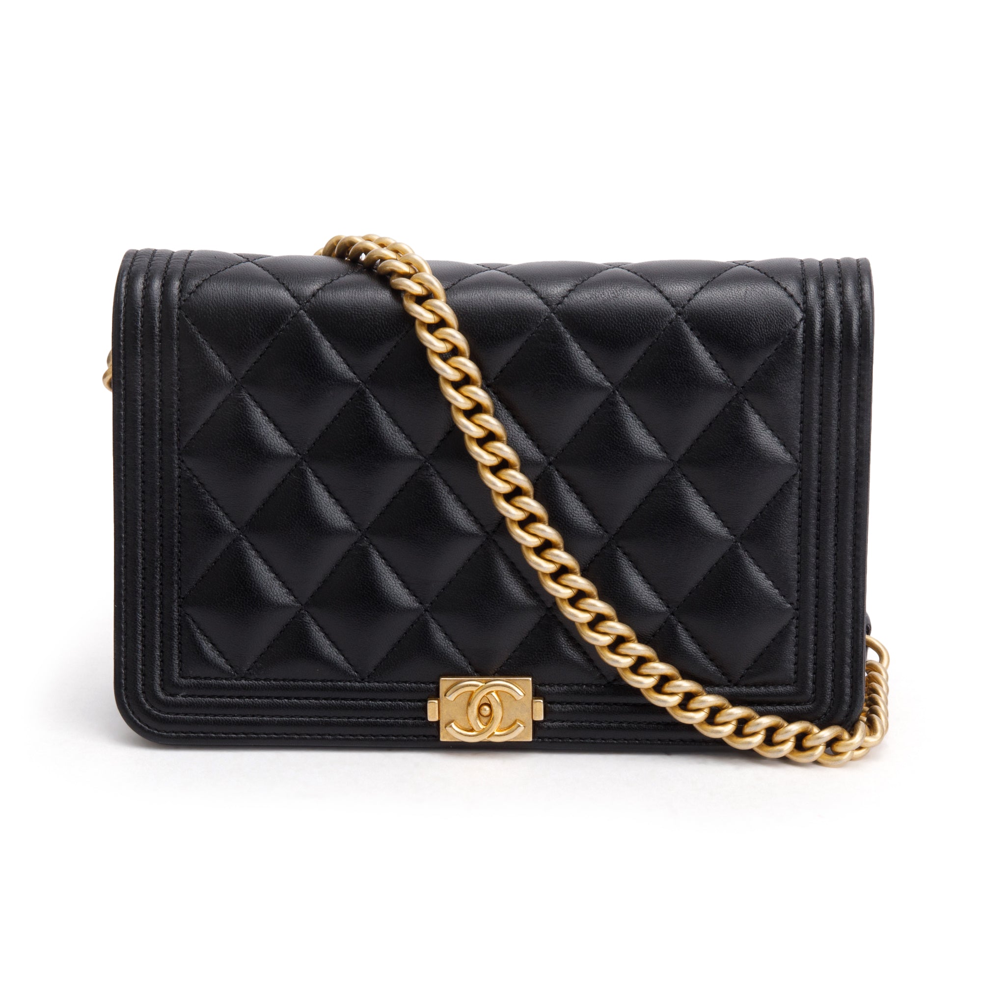 Chanel 2020 Black Lambskin Leather Boy Wallet on Chain