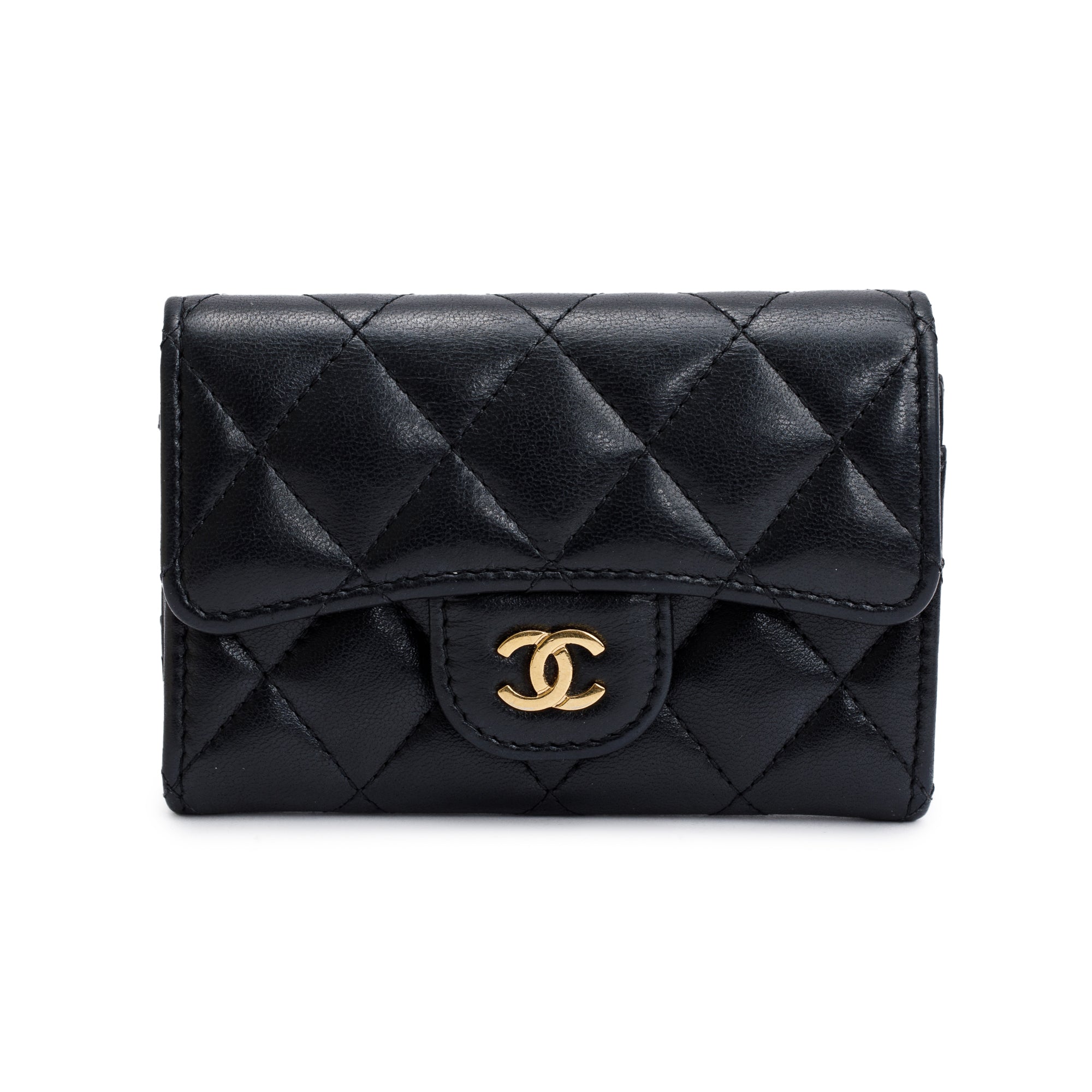 Chanel 2020 Black Lambskin Leather Classic Flap Card Holder w/ Authenticity Card
