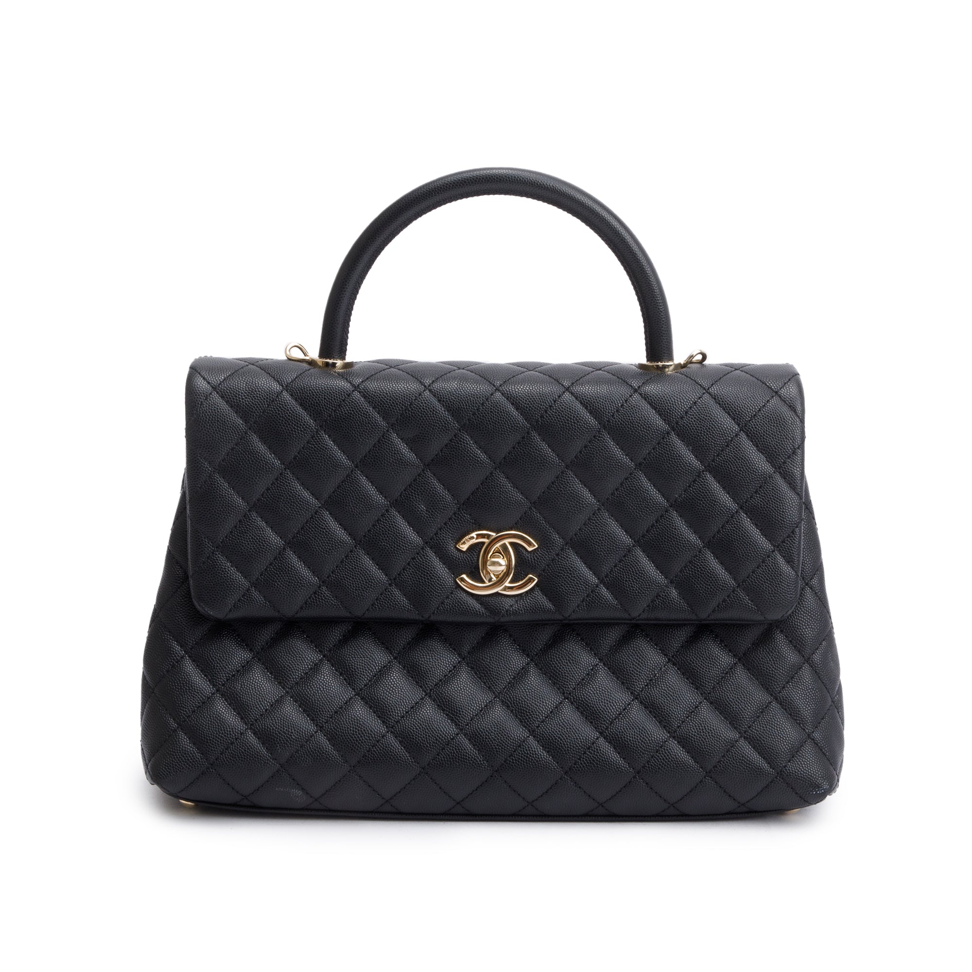 Chanel 2020 Black Quilted Caviar Leather Maxi Top Handle Flap Bag w/ Strap