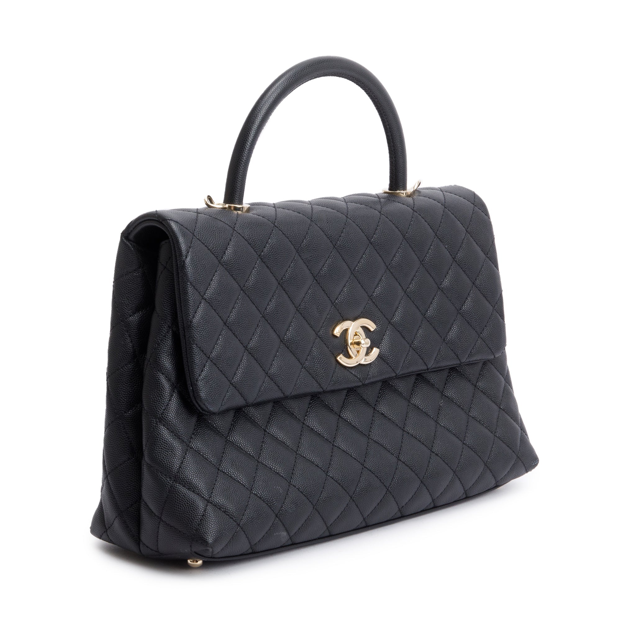 Chanel 2020 Black Quilted Caviar Leather Maxi Top Handle Flap Bag w/ Strap