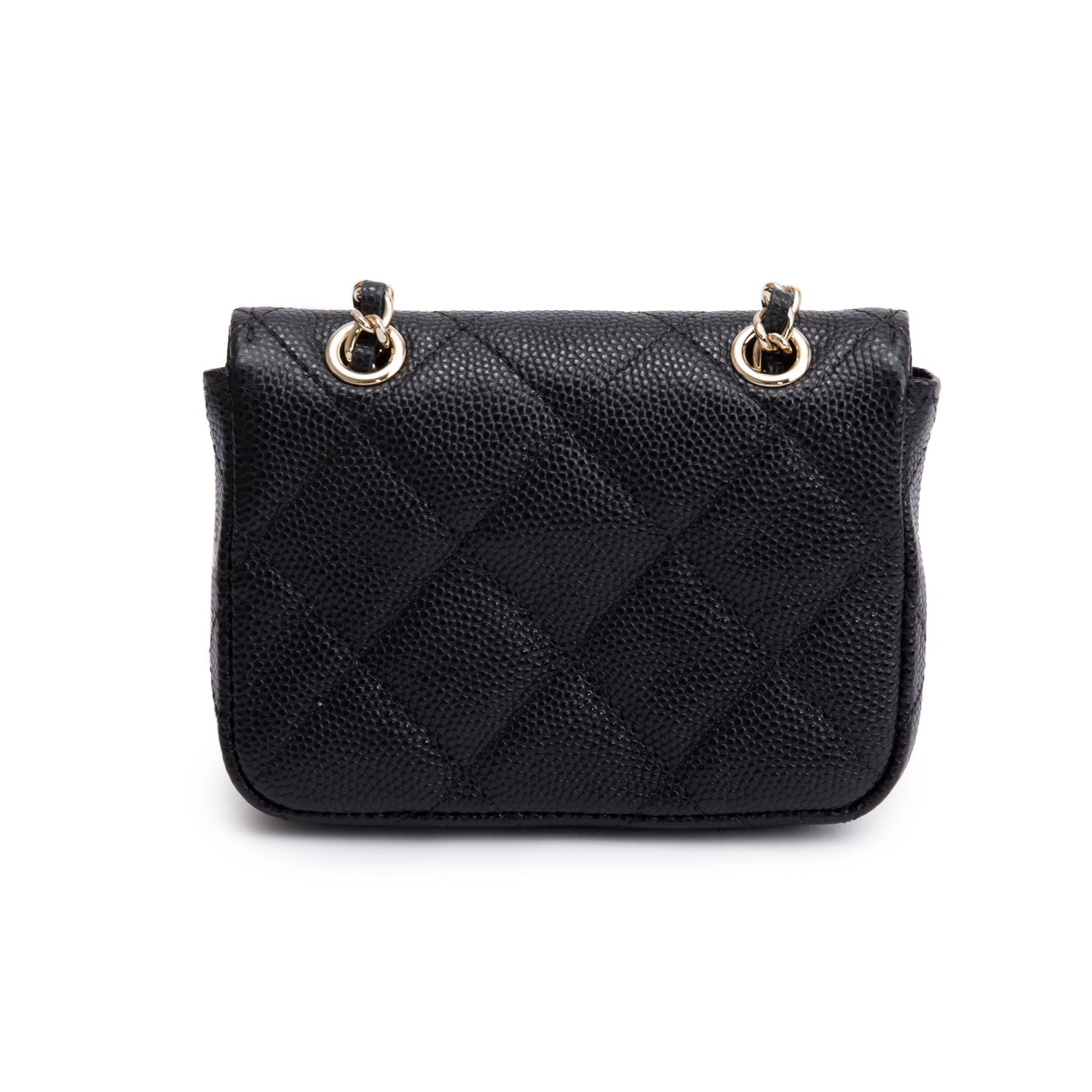 Chanel 2020 Black Quilted Caviar Leather Mini Chain Belt Bag w/ Box