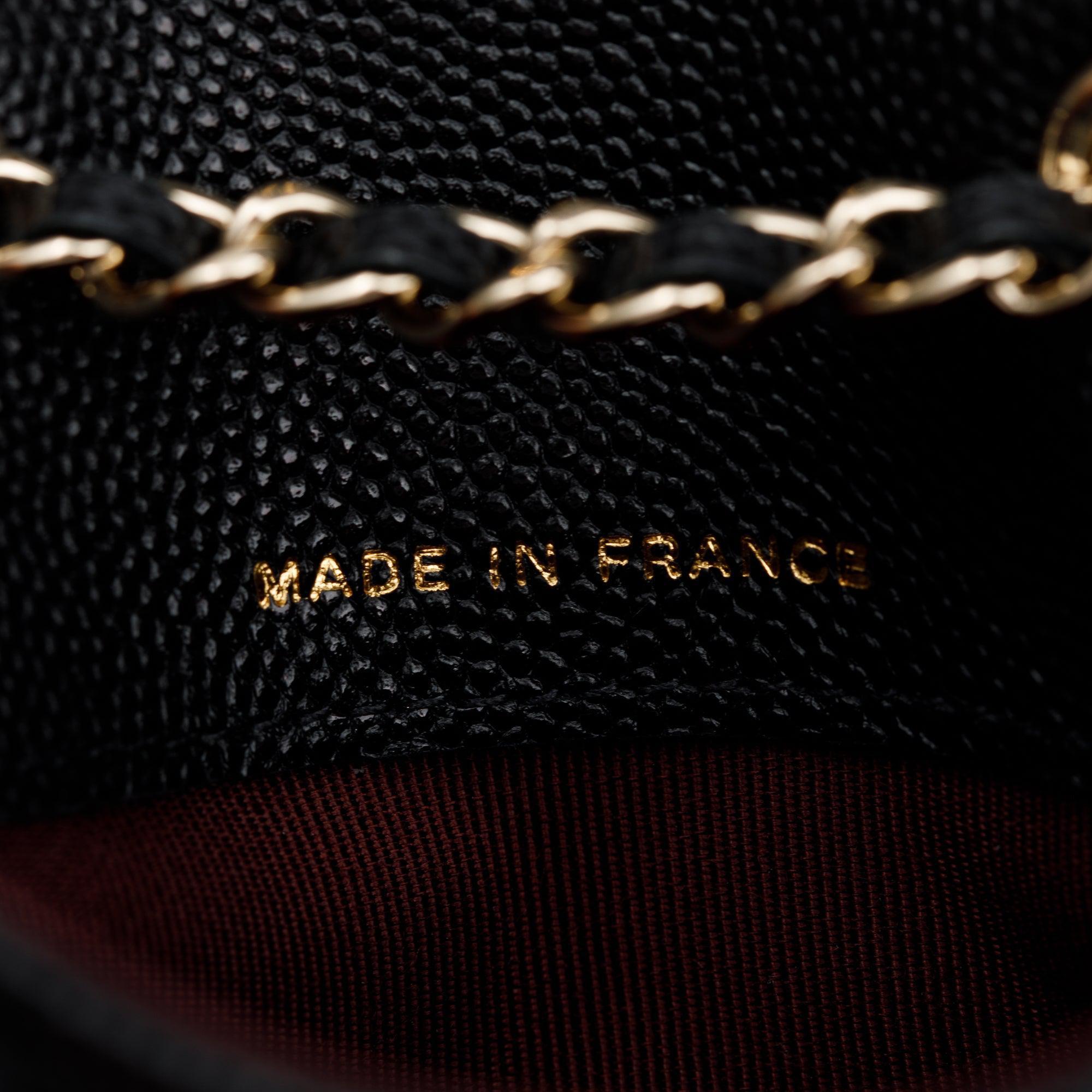 Chanel 2020 Black Quilted Caviar Leather Mini Chain Belt Bag w/ Box