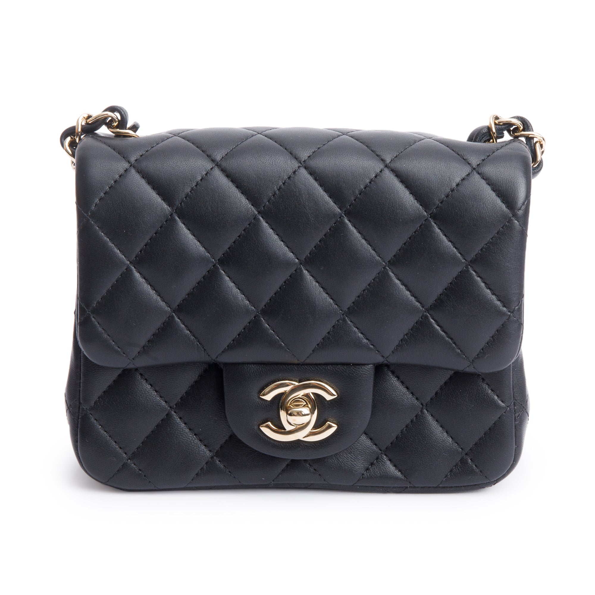 Chanel 2020 Black Quilted Lambskin Leather Classic Square Mini Flap Bag w/ Authenticity Card