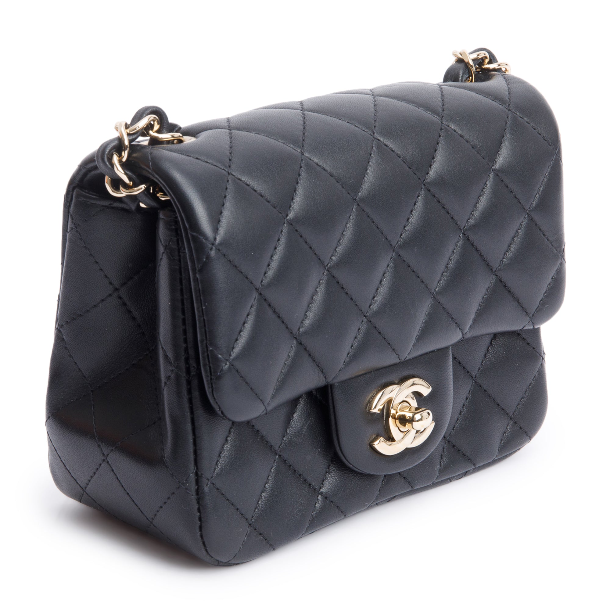 Chanel 2020 Black Quilted Lambskin Leather Classic Square Mini Flap Bag w/ Authenticity Card