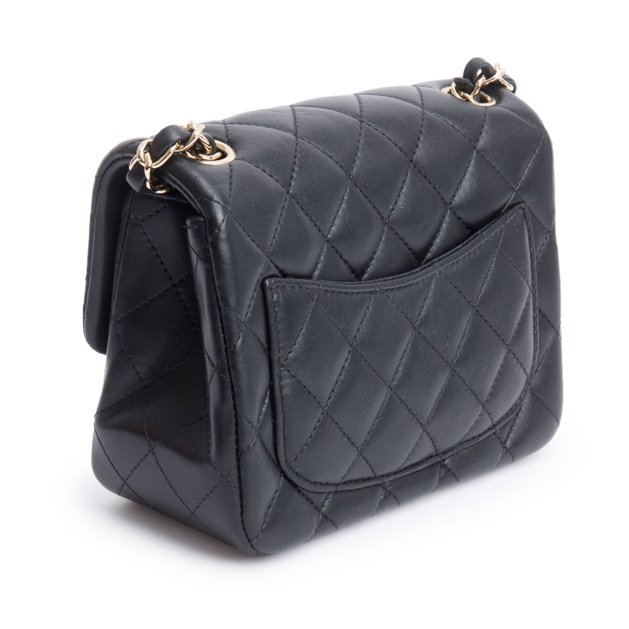 Chanel 2020 Black Quilted Lambskin Leather Classic Square Mini Flap Bag w/ Authenticity Card