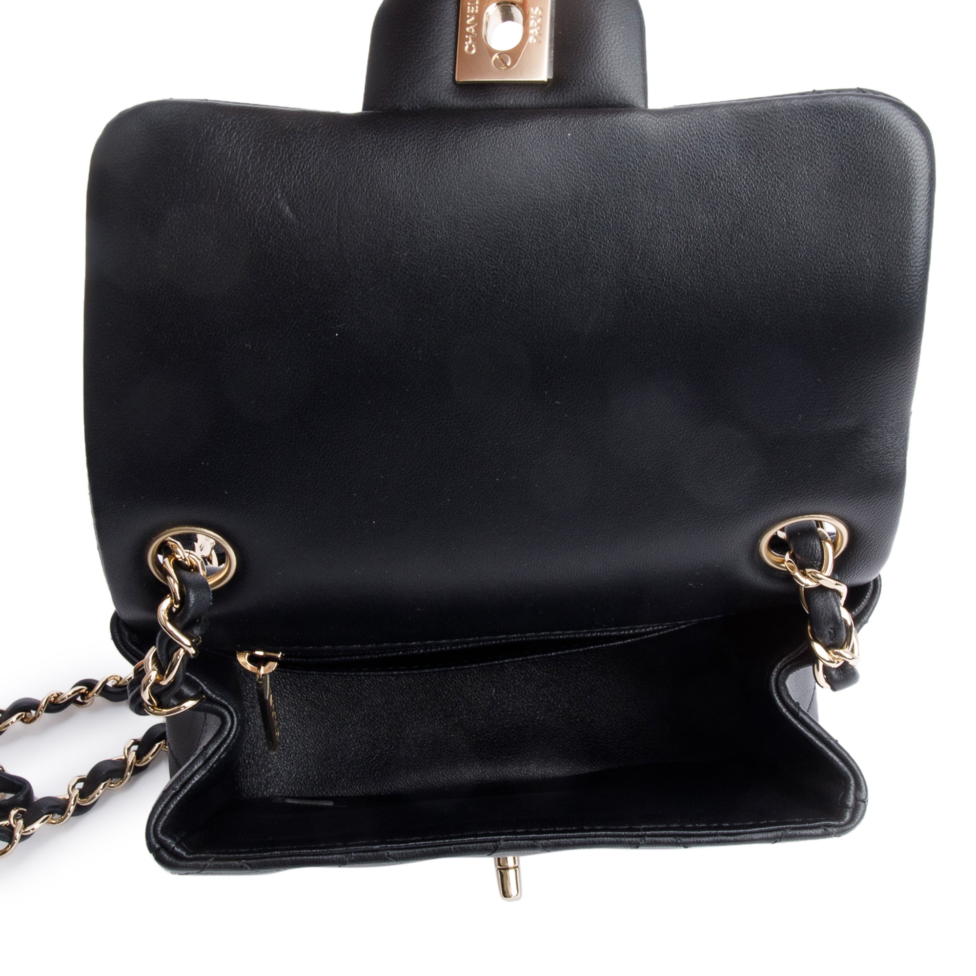 Chanel 2020 Black Quilted Lambskin Leather Classic Square Mini Flap Bag w/ Authenticity Card