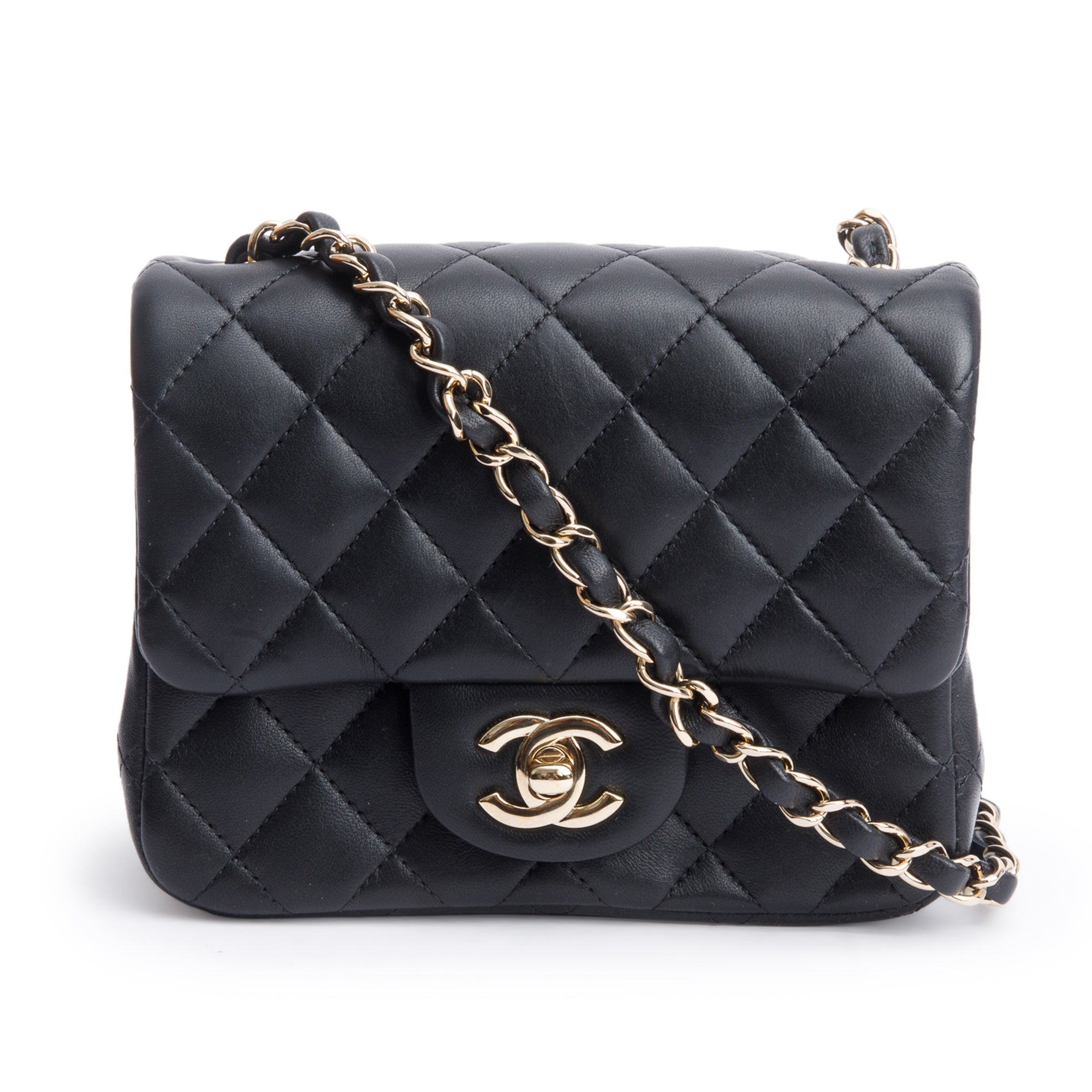 Chanel 2020 Black Quilted Lambskin Leather Classic Square Mini Flap Bag w/ Authenticity Card