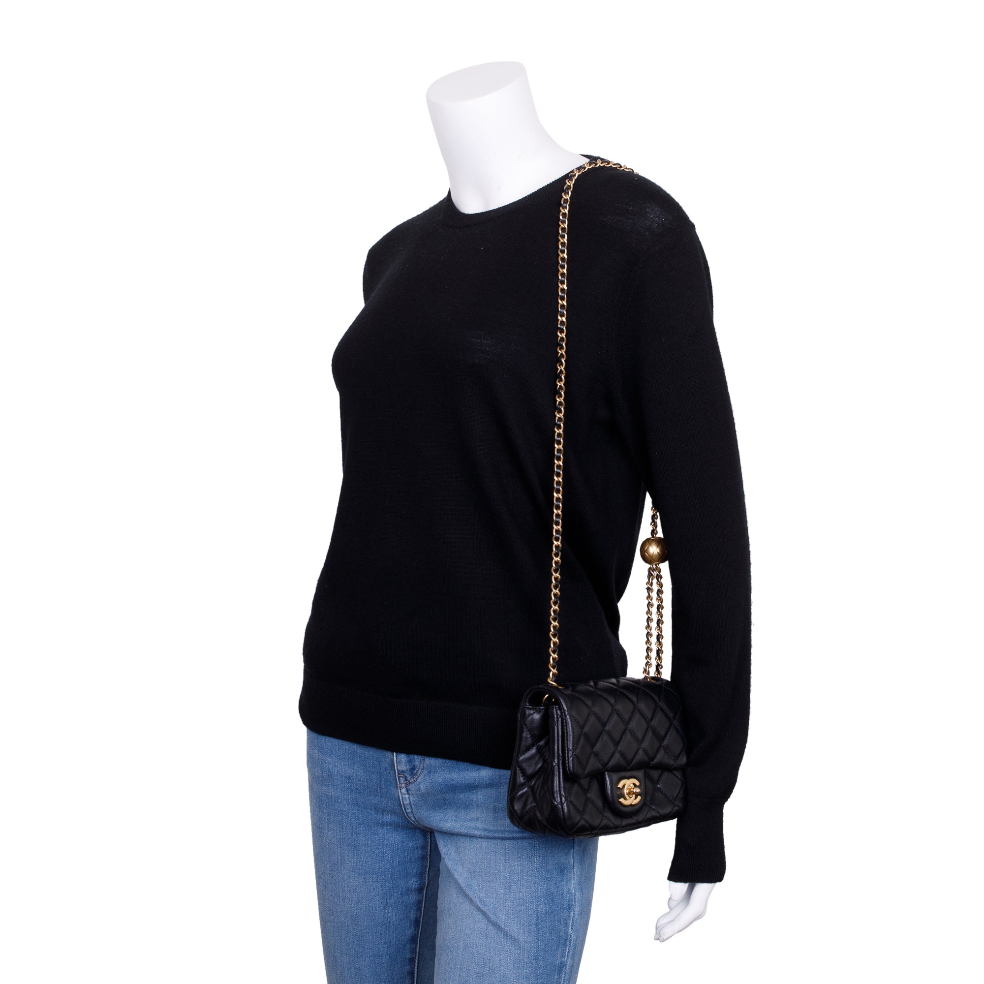 Chanel 2020 Black Quilted Lambskin Pearl Crush Square Mini Flap Bag w/ Authenticity Card