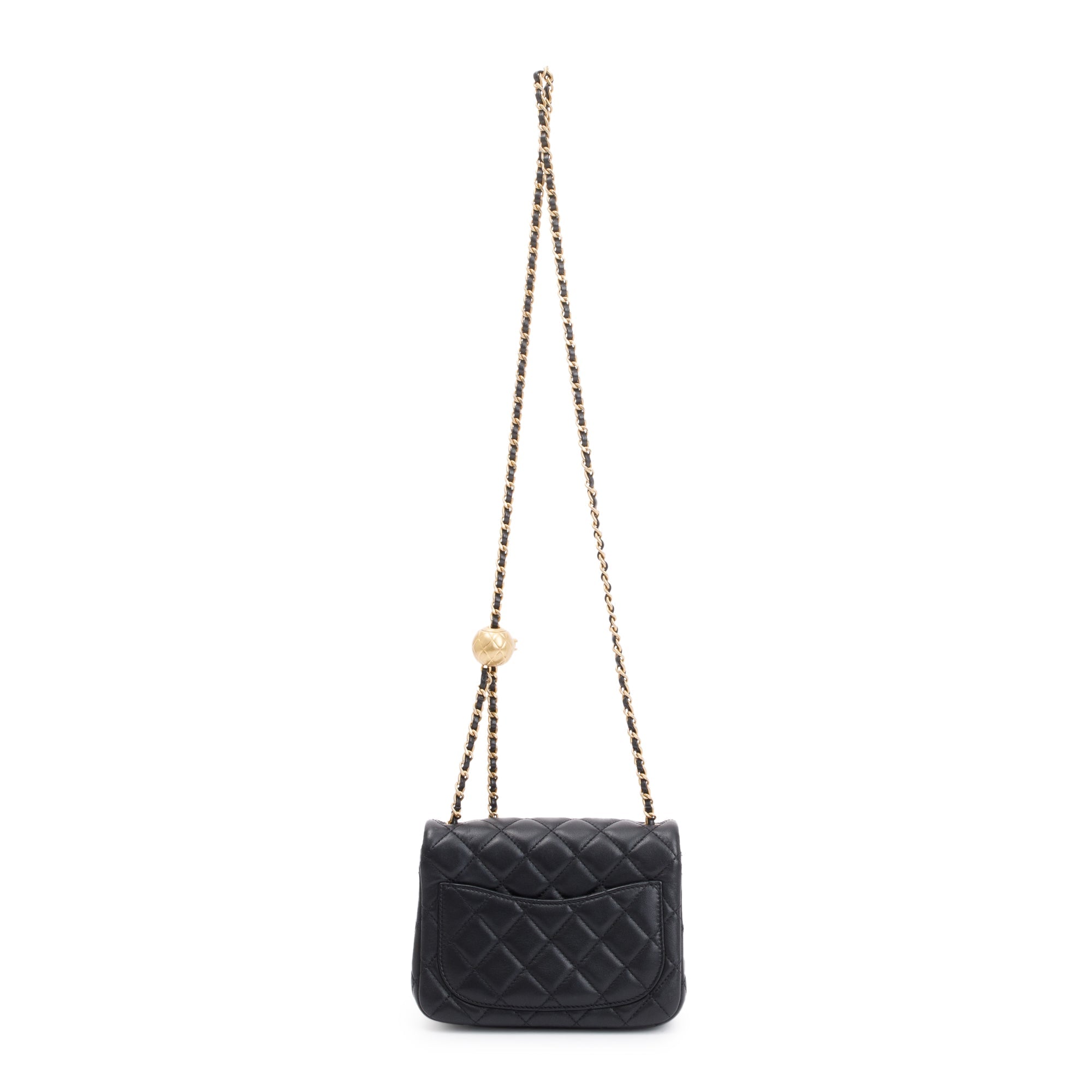 Chanel 2020 Black Quilted Lambskin Pearl Crush Square Mini Flap Bag w/ Authenticity Card