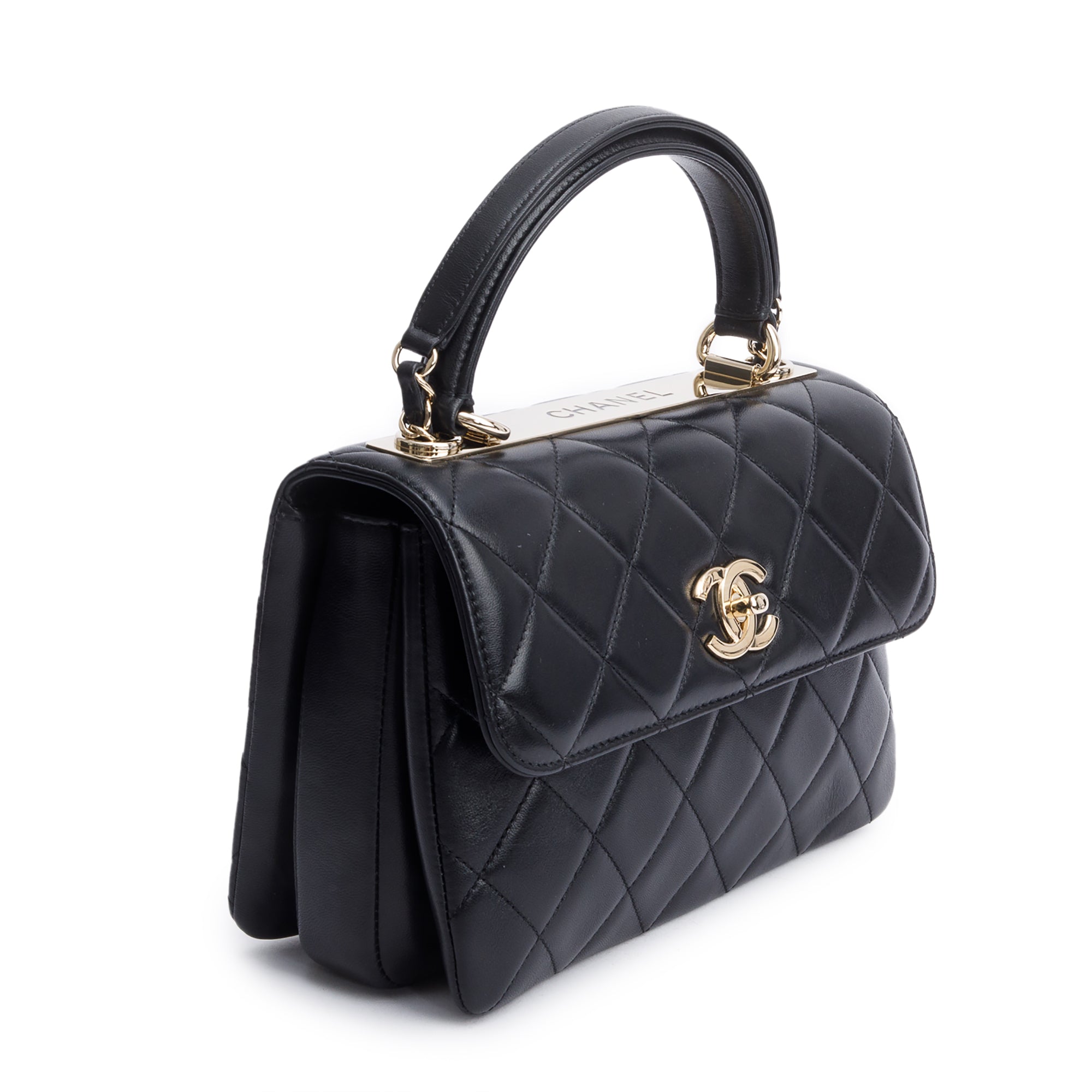 Chanel 2020 Black Quilted Lambskin Trendy CC Small Top Handle Flap Bag w/ Box & Authenticity Card