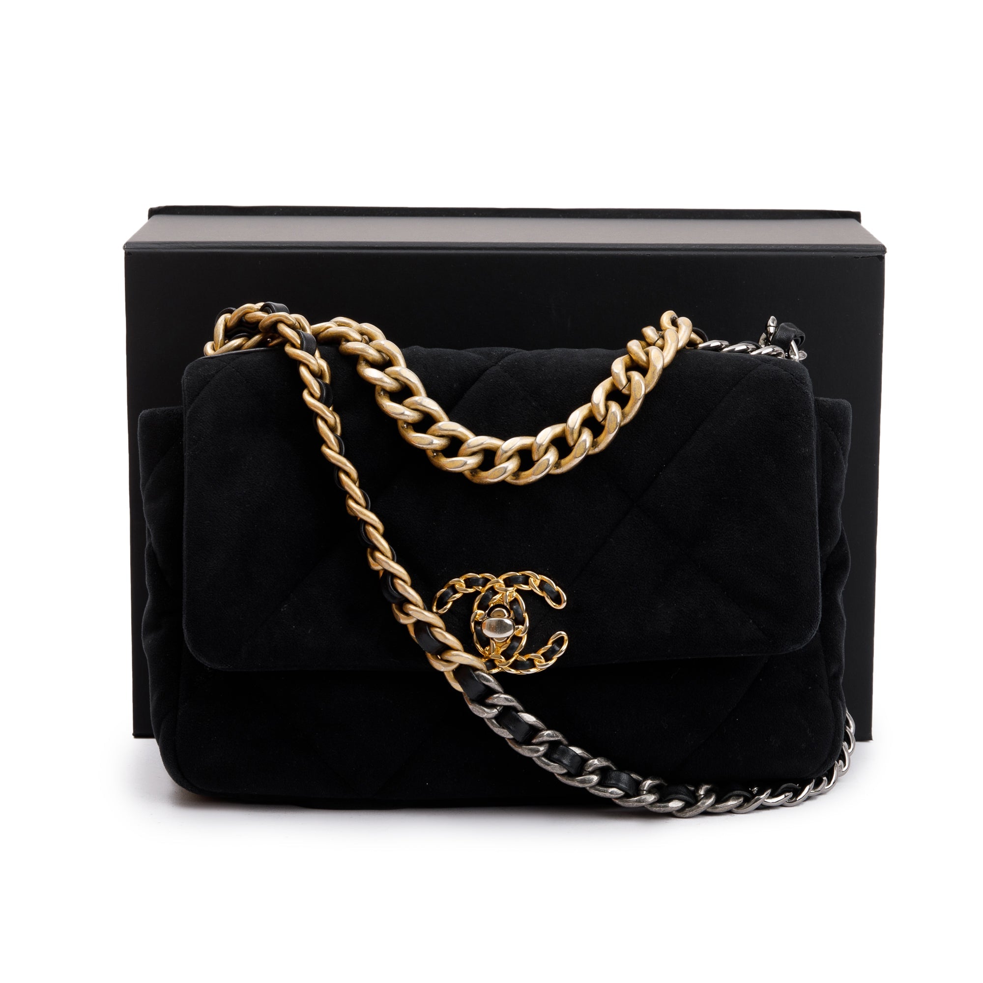 Chanel 2020 Black Velvet Medium 19 Flap Bag w/ Box & Authenticity Card