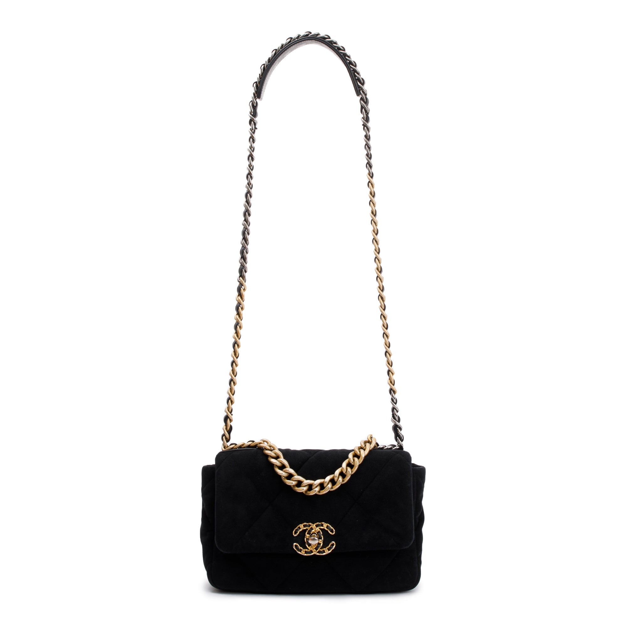 Chanel 2020 Black Velvet Medium 19 Flap Bag w/ Box & Authenticity Card