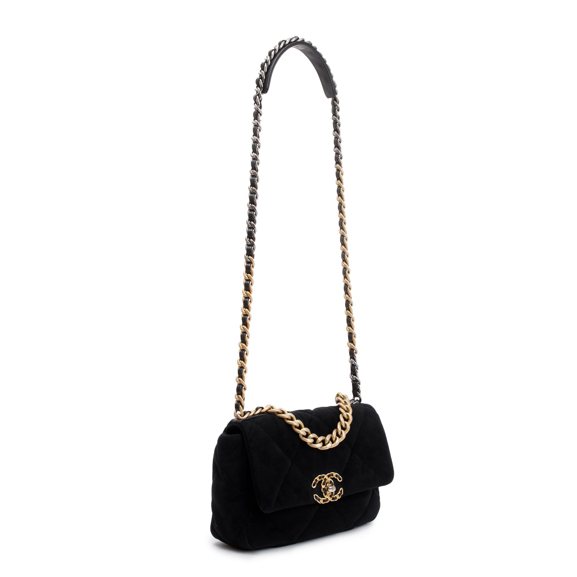 Chanel 2020 Black Velvet Medium 19 Flap Bag w/ Box & Authenticity Card