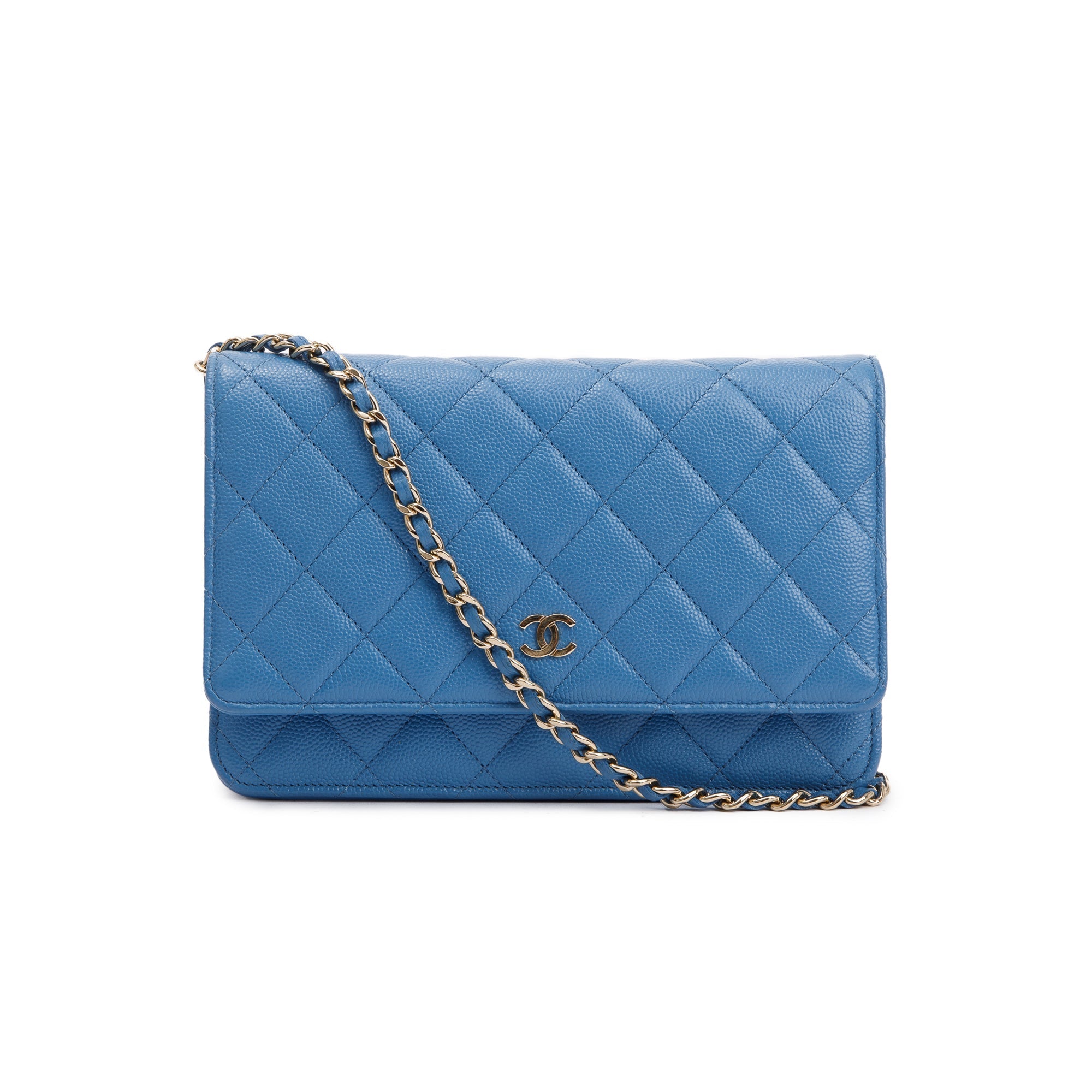 Chanel 2020 Blue Caviar Leather Classic Wallet on Chain w/ Box & Receipt