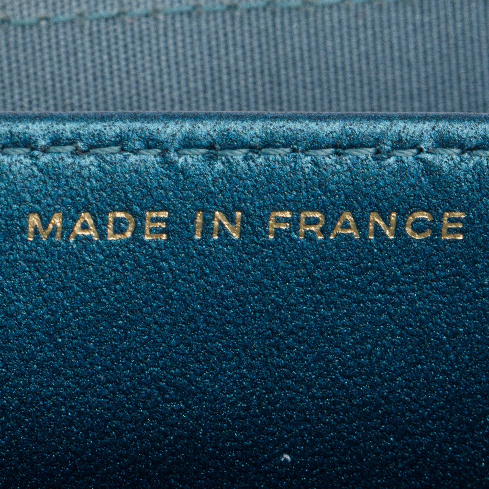 Chanel 2020 Blue Metallic Lambskin Boy Flap Card Holder w/ Box & Authenticity Card