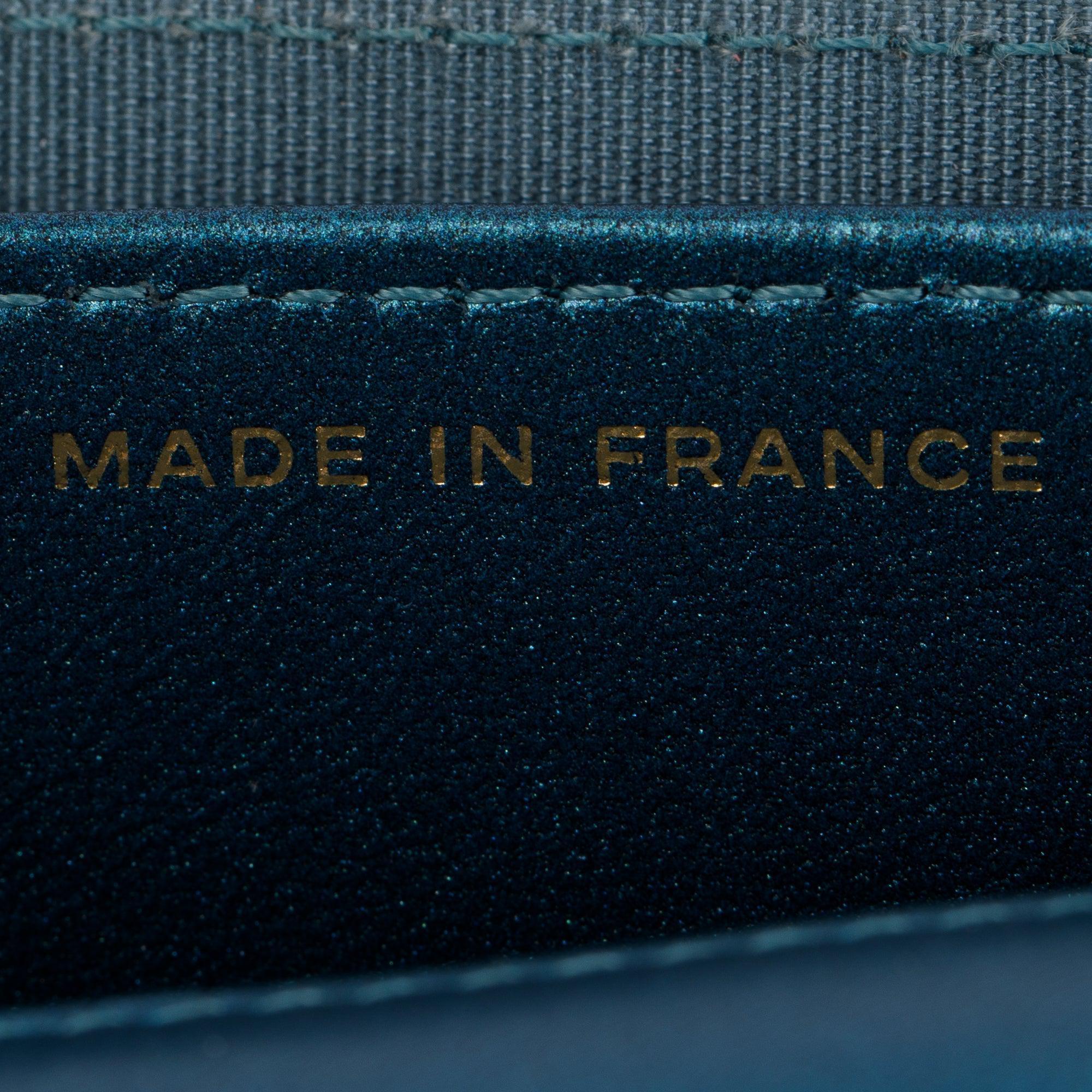 Chanel 2020 Blue Metallic Lambskin Boy Flap Card Holder w/ Box & Authenticity Card