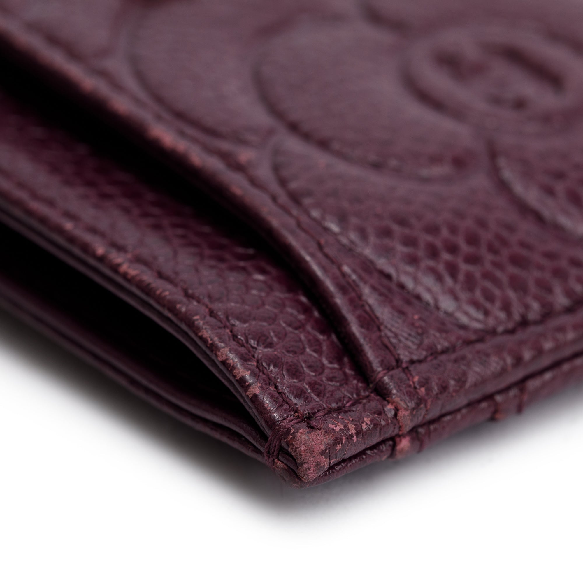 Chanel 2020 Burgundy Camellia Embossed Caviar Leather Classic Card Holder w/ Authenticity Card