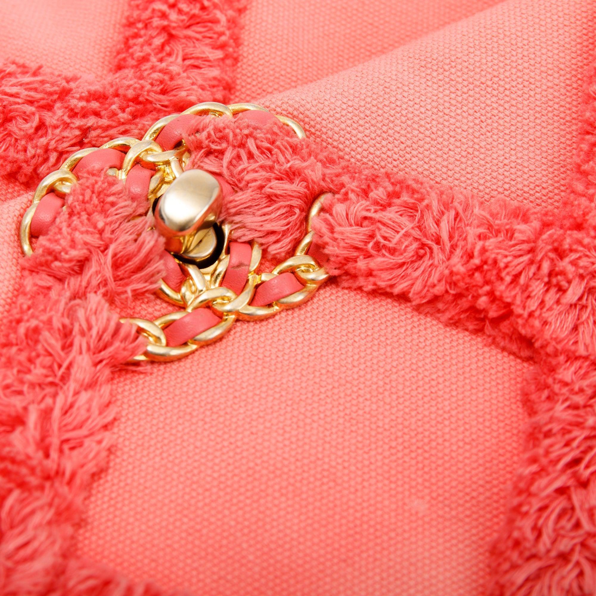 Chanel 2020 Coral Quilted Cotton Canvas Medium 19 Flap Bag w/ Box, Receipt & Authenticity Card