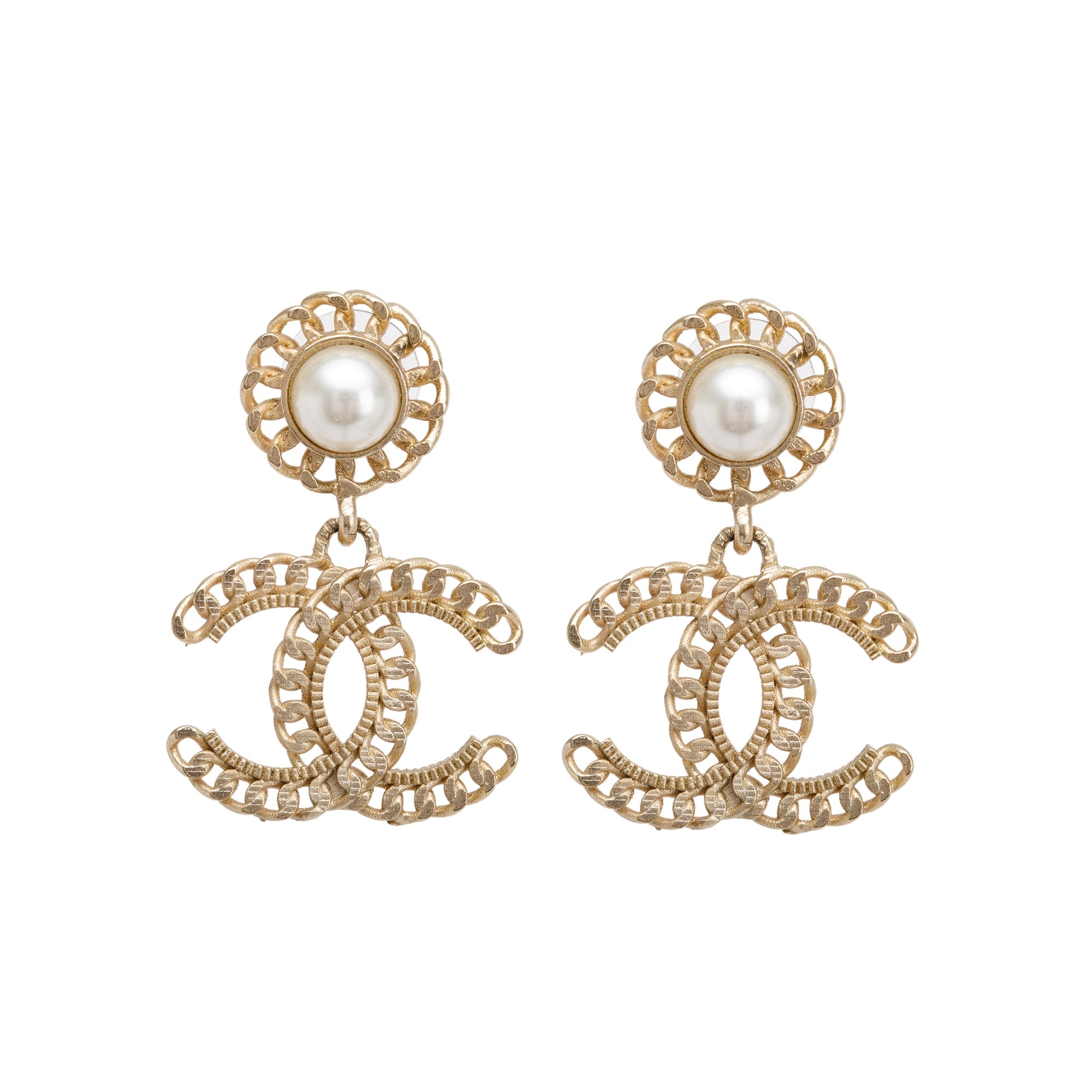 Chanel 2020 Faux Pearl CC Drop Earrings