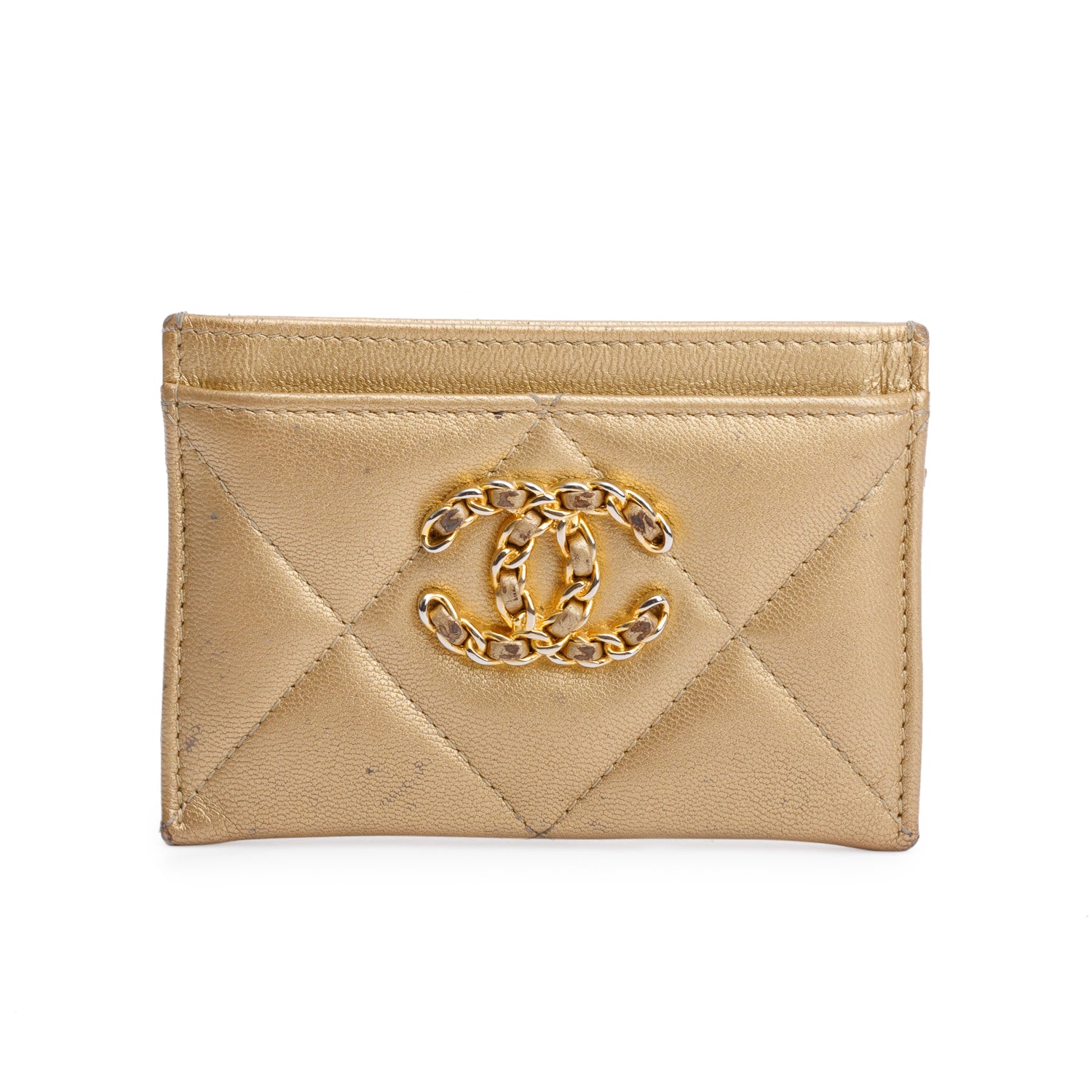 Chanel 2020 Gold Iridescent Lambskin Leather 19 Card Holder