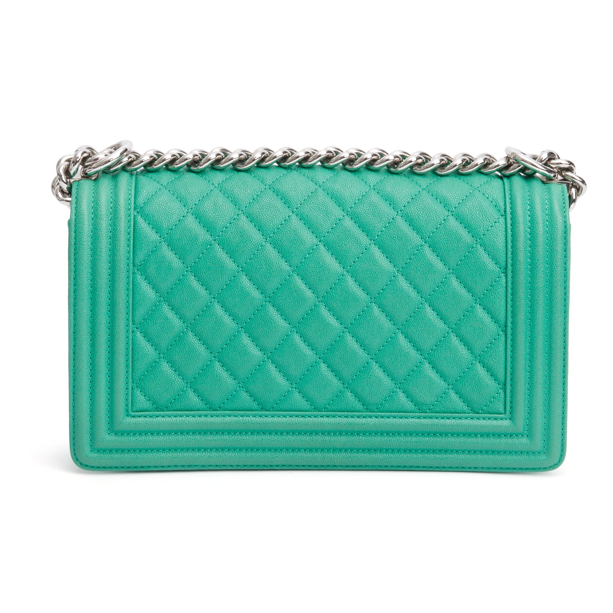 Chanel 2020 Green Quilted Caviar Leather Medium Boy Bag w/ Box, Receipt & Authenticity Card