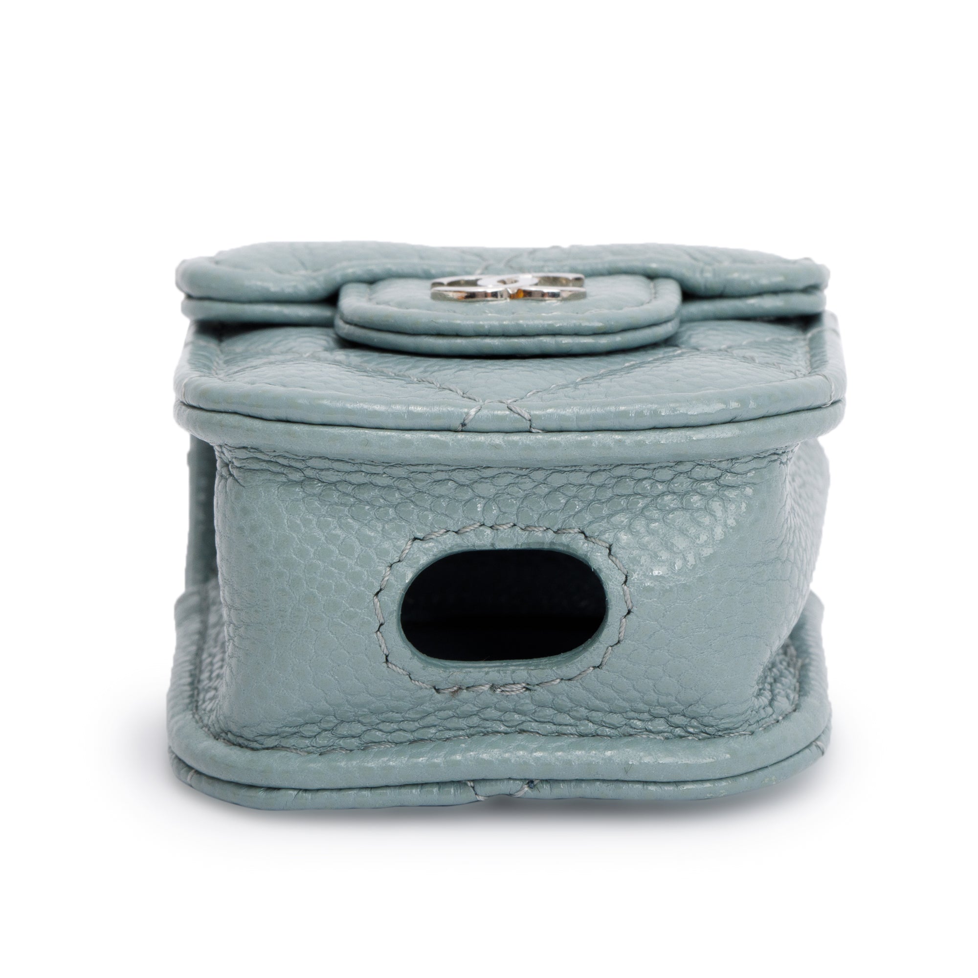 Chanel 2020 Grey Quilted Caviar Leather Airpods Flap Case on Chain