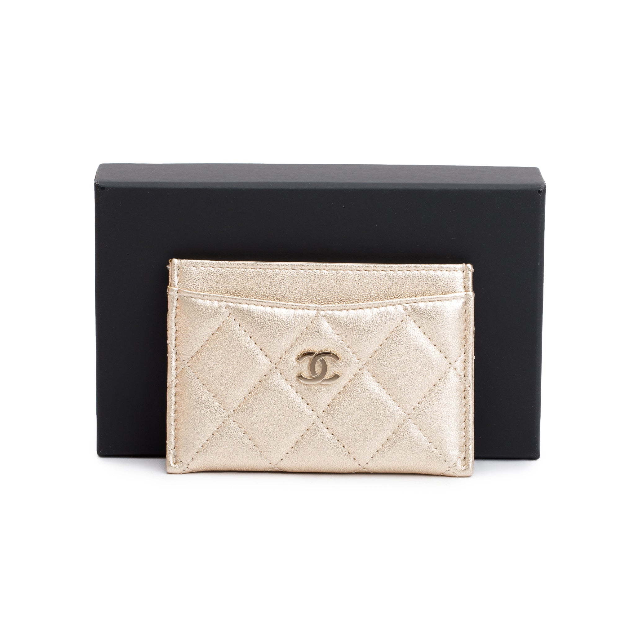 Chanel 2020 Metallic Gold Calfskin Leather Classic Card Holder w/ Box & Authenticity Card