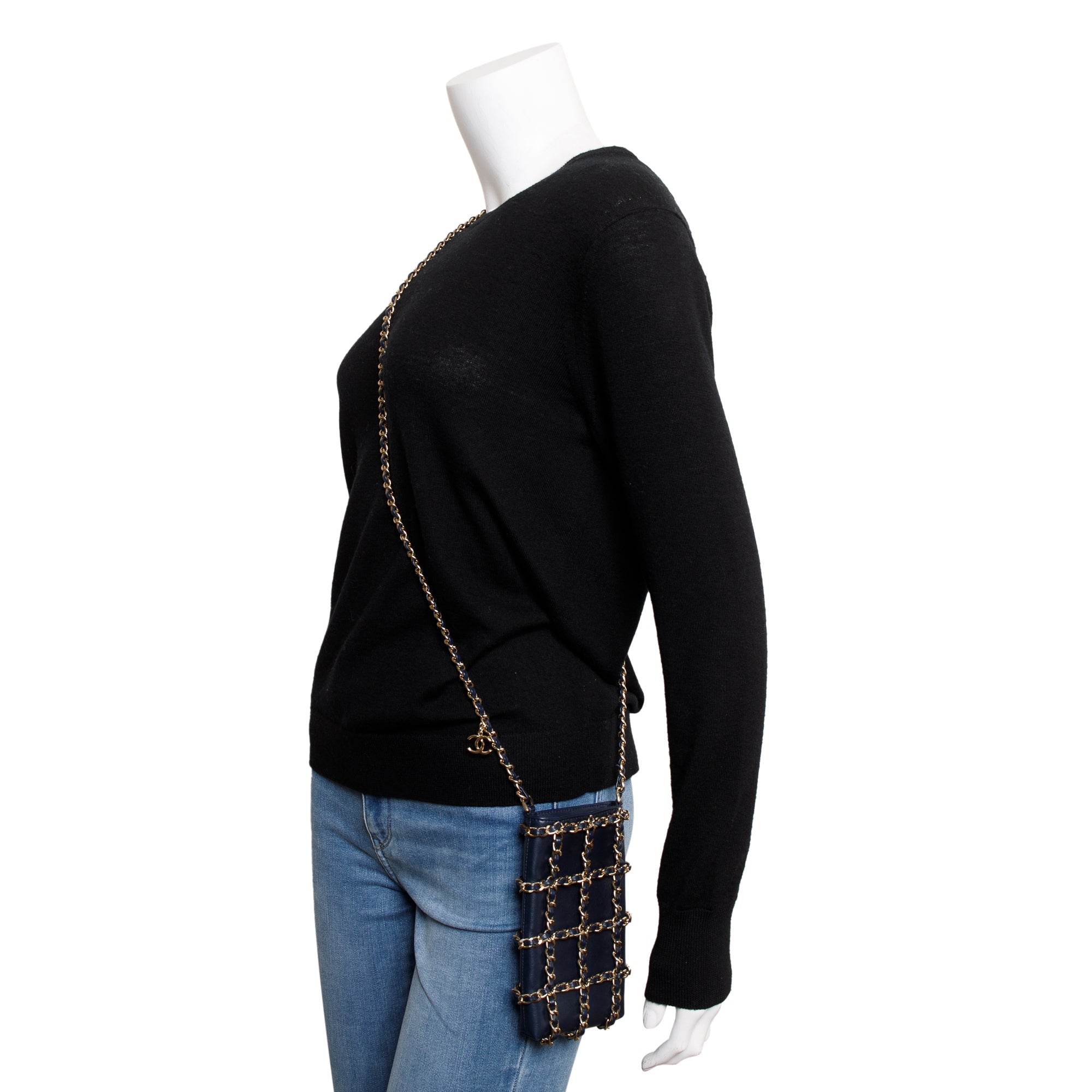 Chanel 2020 Navy Leather Tech Me Out Clutch With Chain