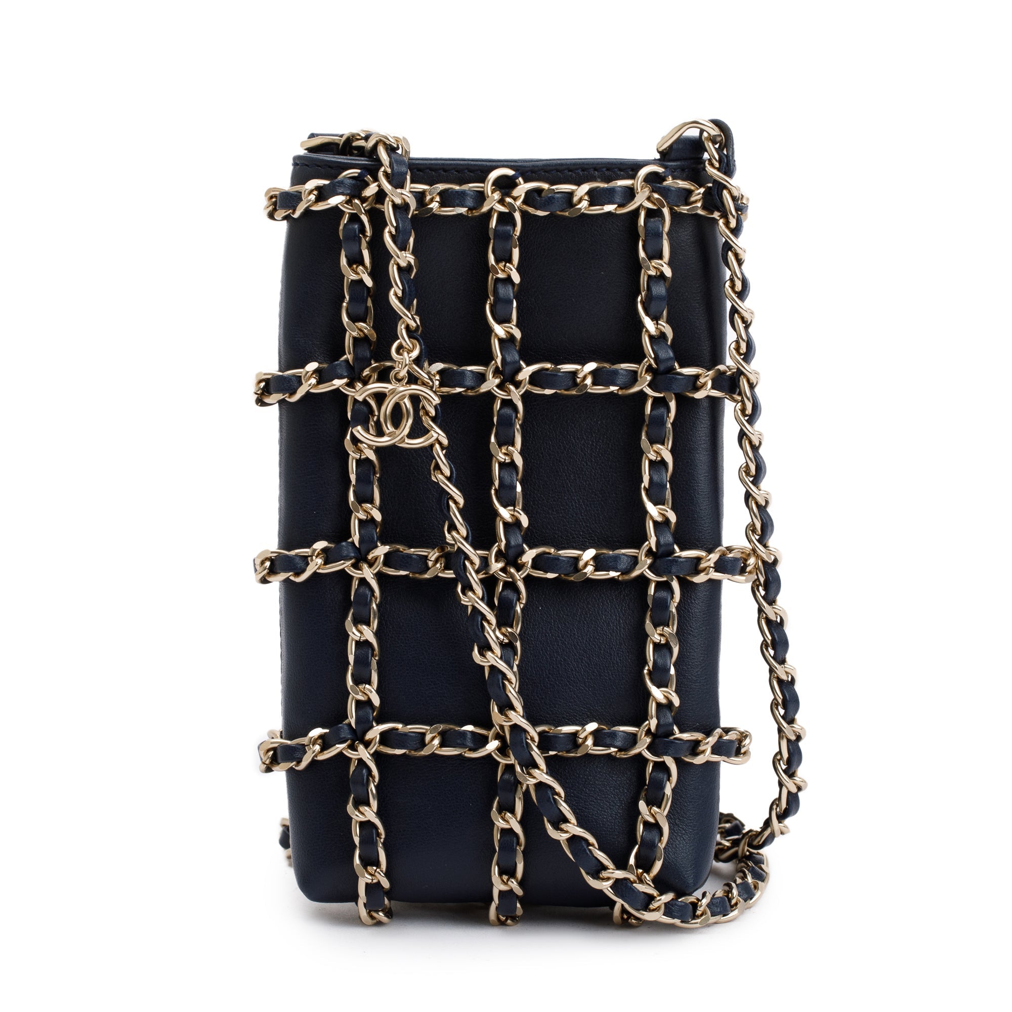 Chanel 2020 Navy Leather Tech Me Out Clutch With Chain