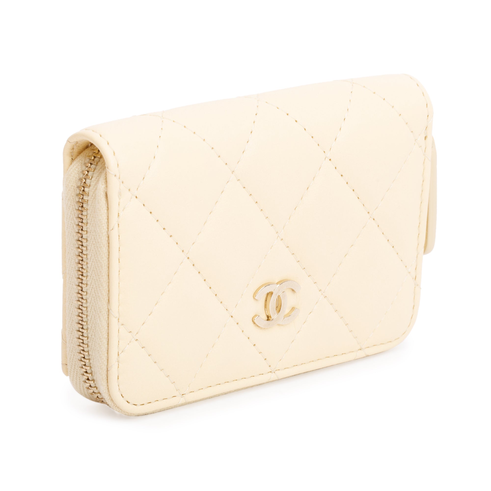 Chanel 2020 Neutral Calfskin Leather Classic Zipped Coin Purse w/ Box, Authenticity Card & Receipt