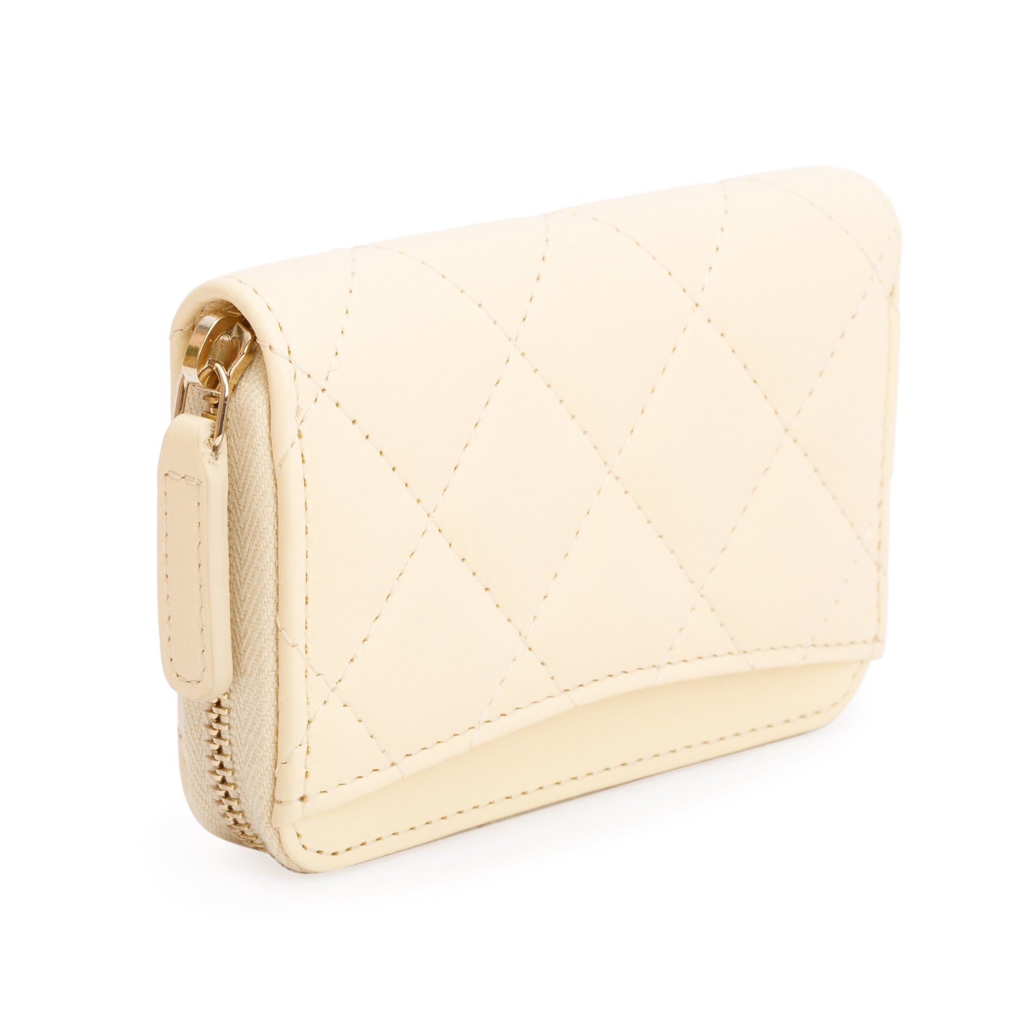 Chanel 2020 Neutral Calfskin Leather Classic Zipped Coin Purse w/ Box, Authenticity Card & Receipt