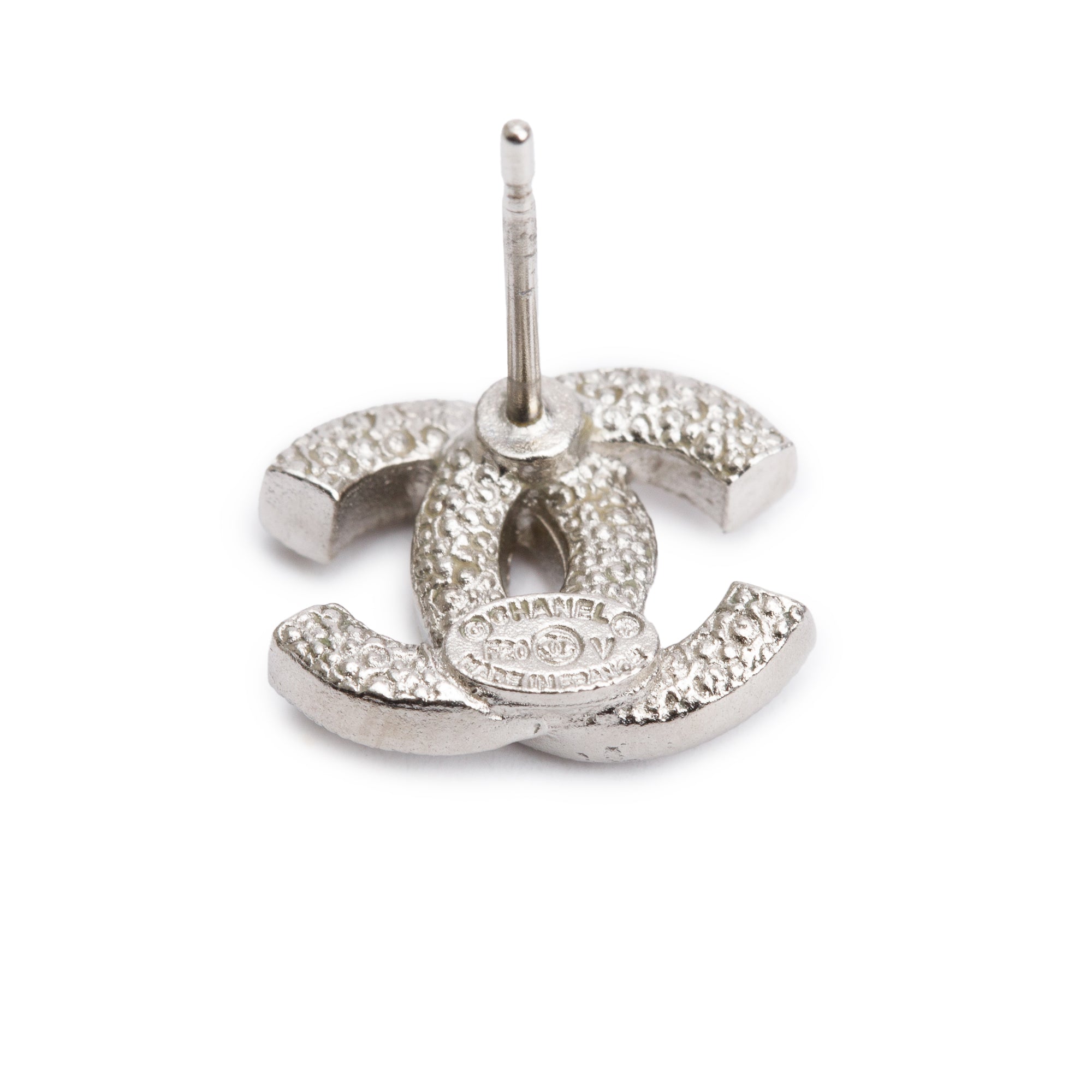 Chanel 2020 Palladium Plated Strass CC Stud Earrings w/ Box