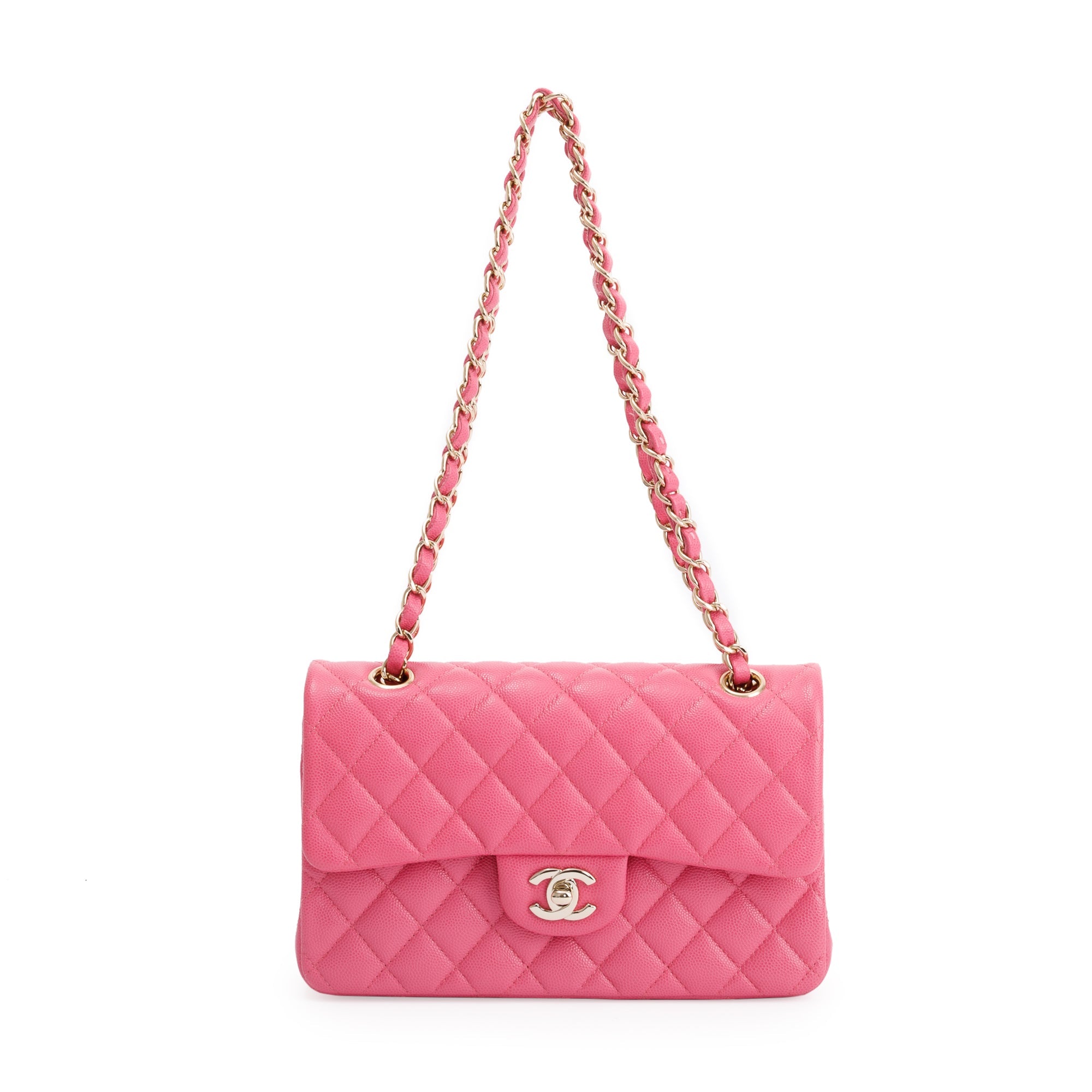 Chanel 2020 Pink Caviar Small Classic Double Flap Bag w/ Box & Authenticity Card